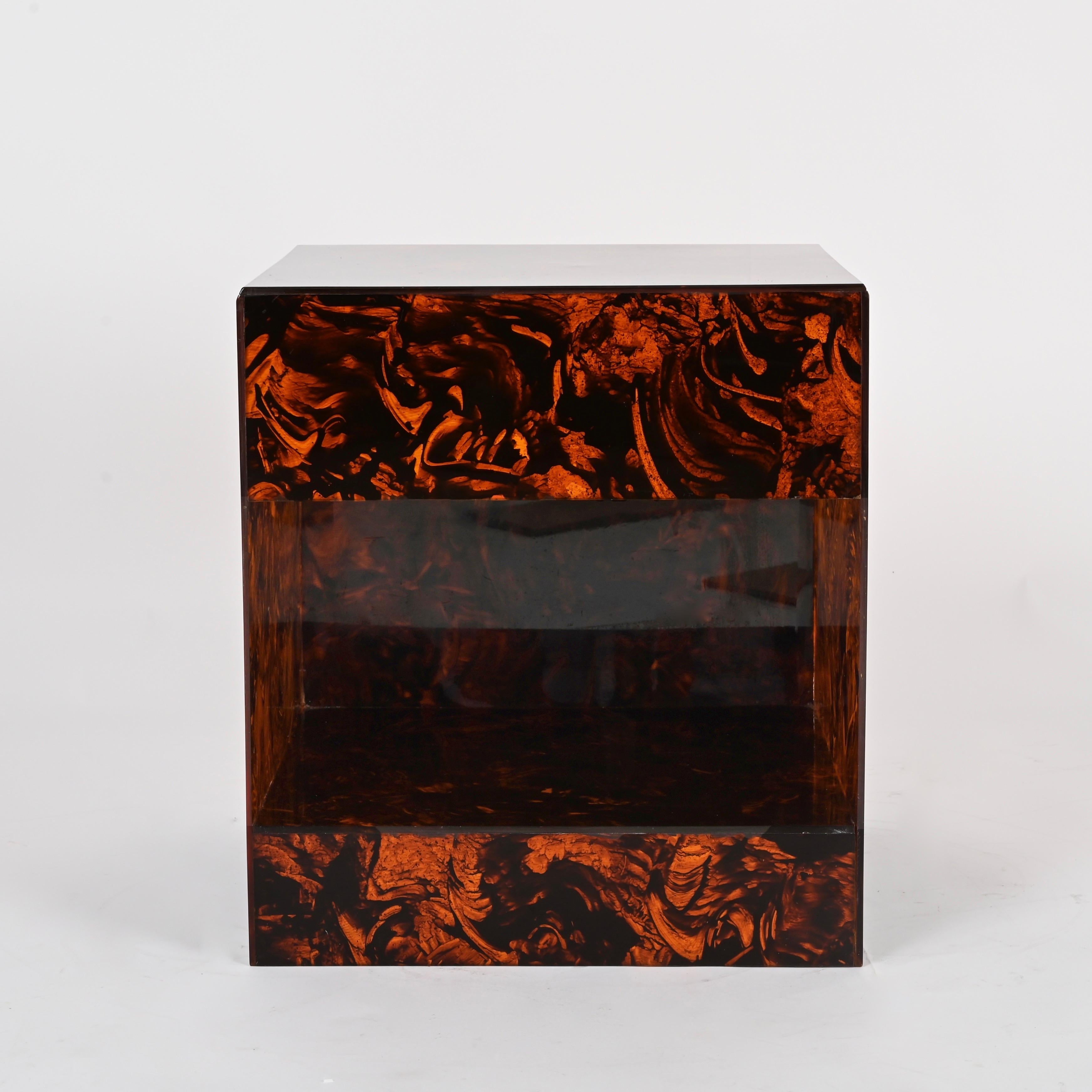 Fine XX secolo Tavolino o tavolino italiano in lucite effetto tartaruga di Willy Rizzo, anni '70 in vendita