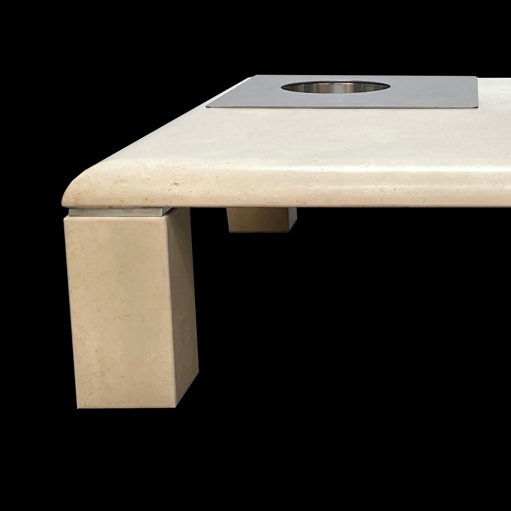Willy Rizzo Italian Squared White Botticino Marble and Steel Coffee Table, 1970 For Sale 3