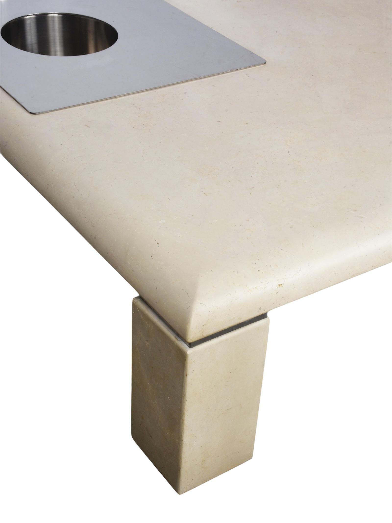 Willy Rizzo Italian Squared White Botticino Marble and Steel Coffee Table, 1970 For Sale 4