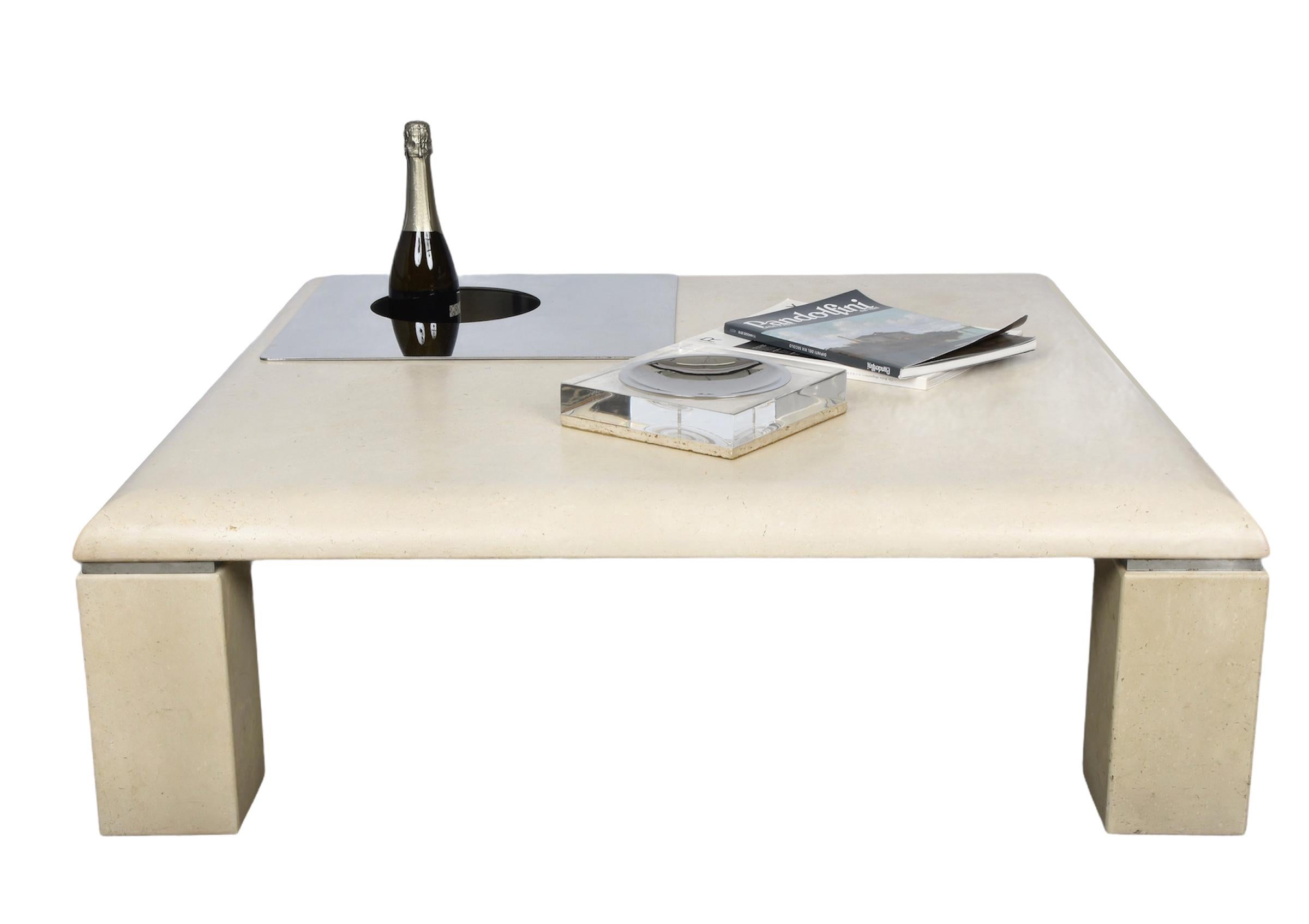 Willy Rizzo Italian Squared White Botticino Marble and Steel Coffee Table, 1970 For Sale 10