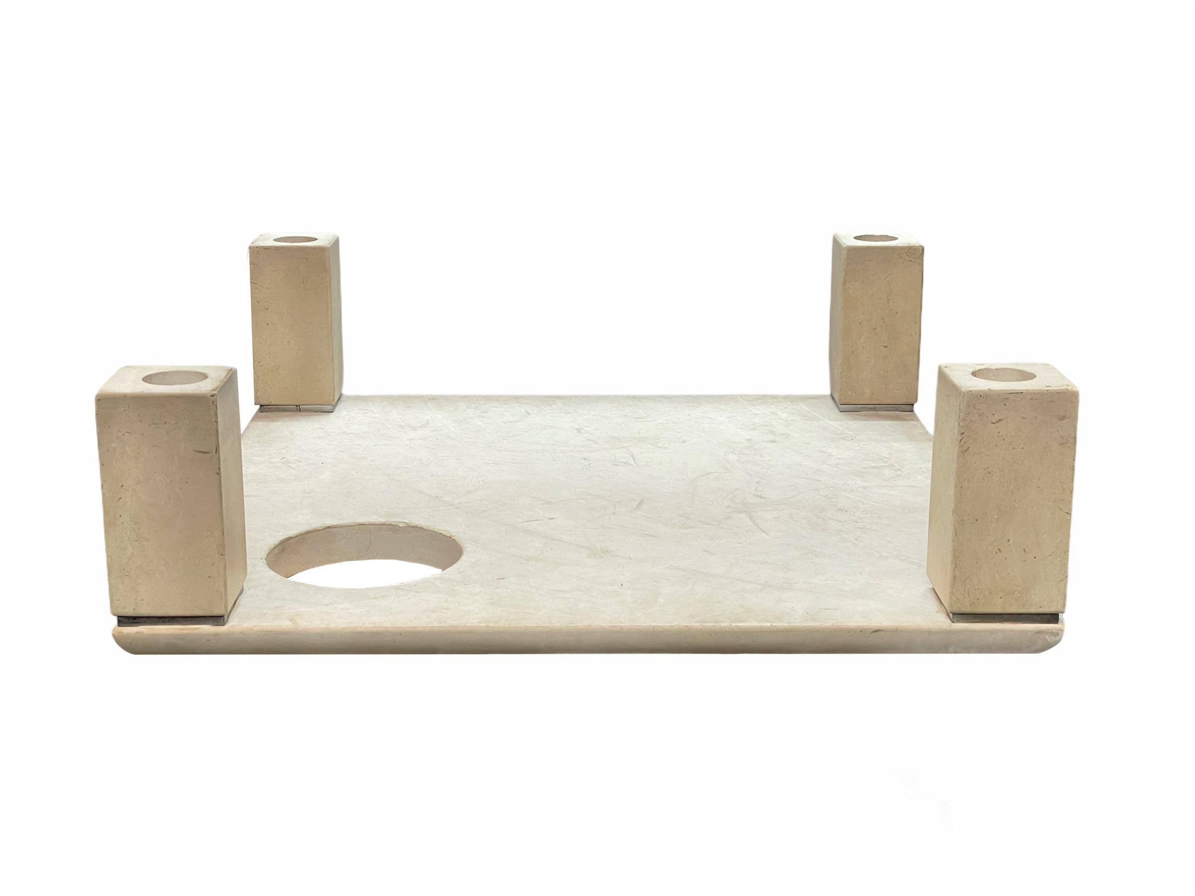 Table basse italienne carrée en marbre blanc Botticino et acier Willy Rizzo, 1970 en vente 3