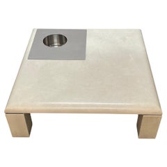 Vintage Willy Rizzo Italian Squared White Botticino Marble and Steel Coffee Table, 1970