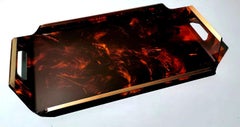 Willy Rizzo Italian-Style Tortoiseshell Plexiglass and Brass Tray