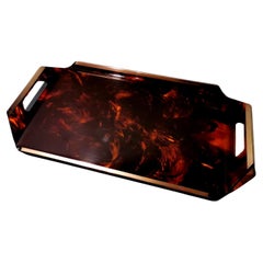 Willy Rizzo Italian-Style Tortoiseshell Plexiglass and Brass Tray