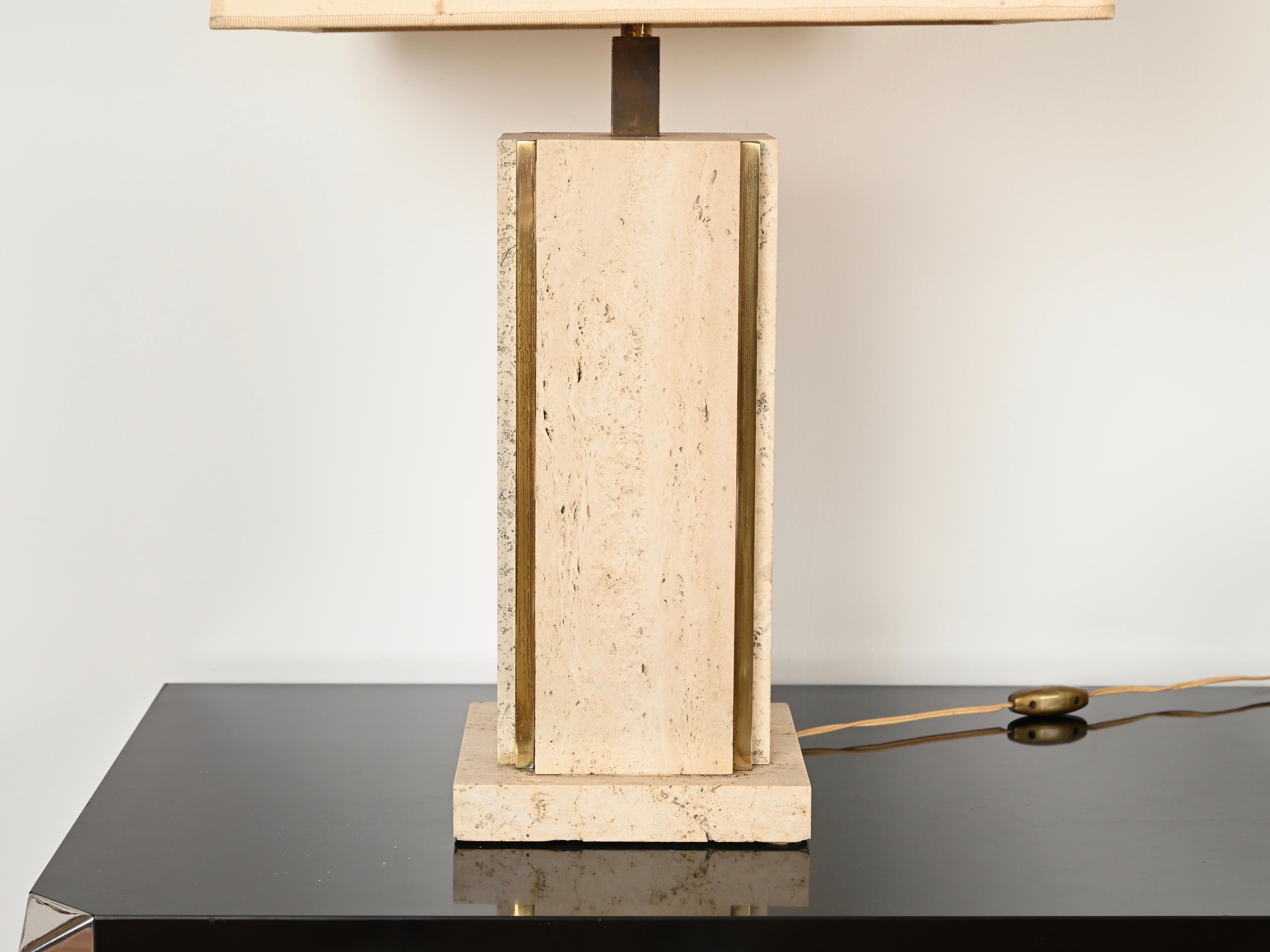 Lampes de table italiennes en travertin et laiton Willy Rizzo, 1970 en vente 3