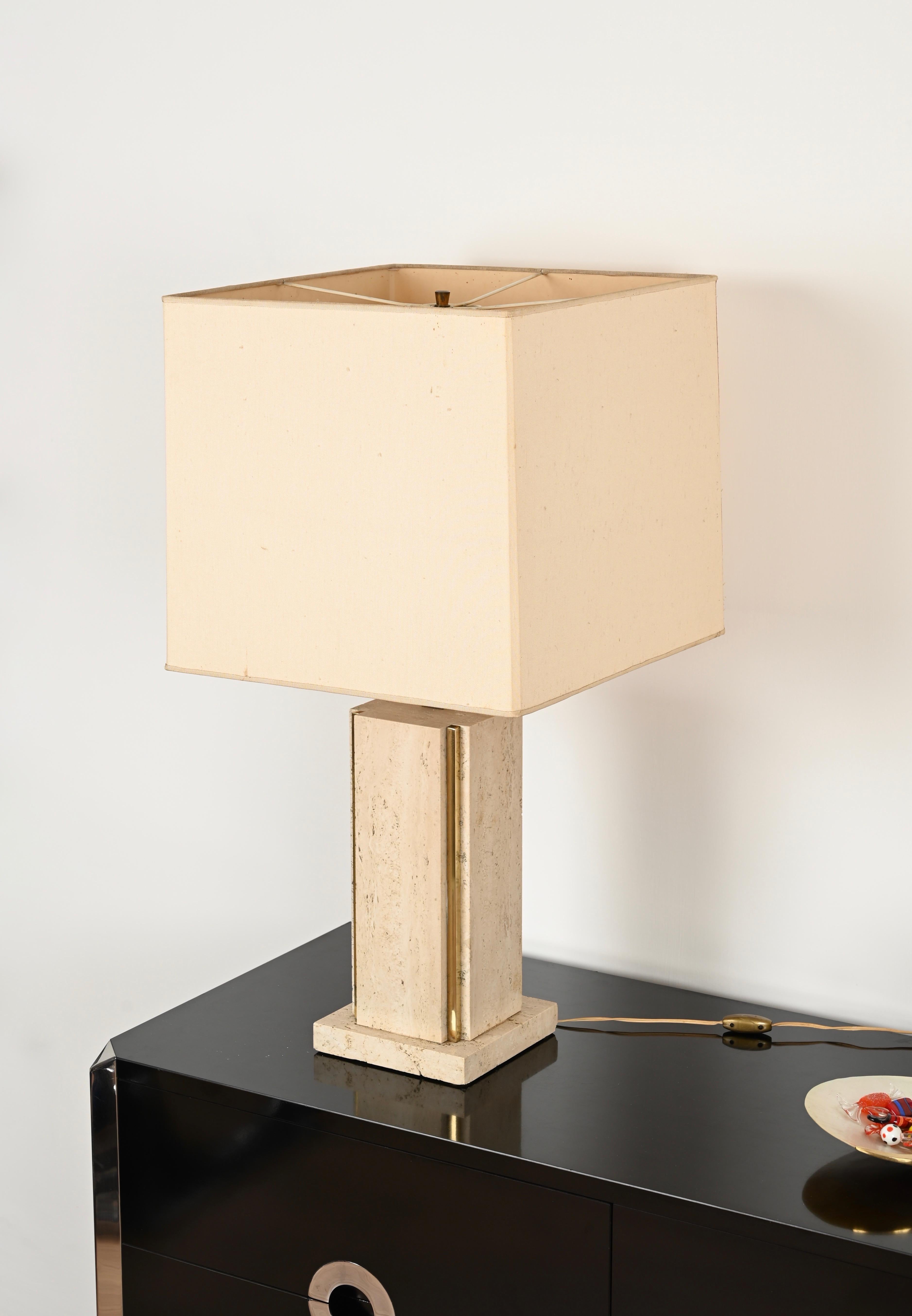 Lampes de table italiennes en travertin et laiton Willy Rizzo, 1970 en vente 4