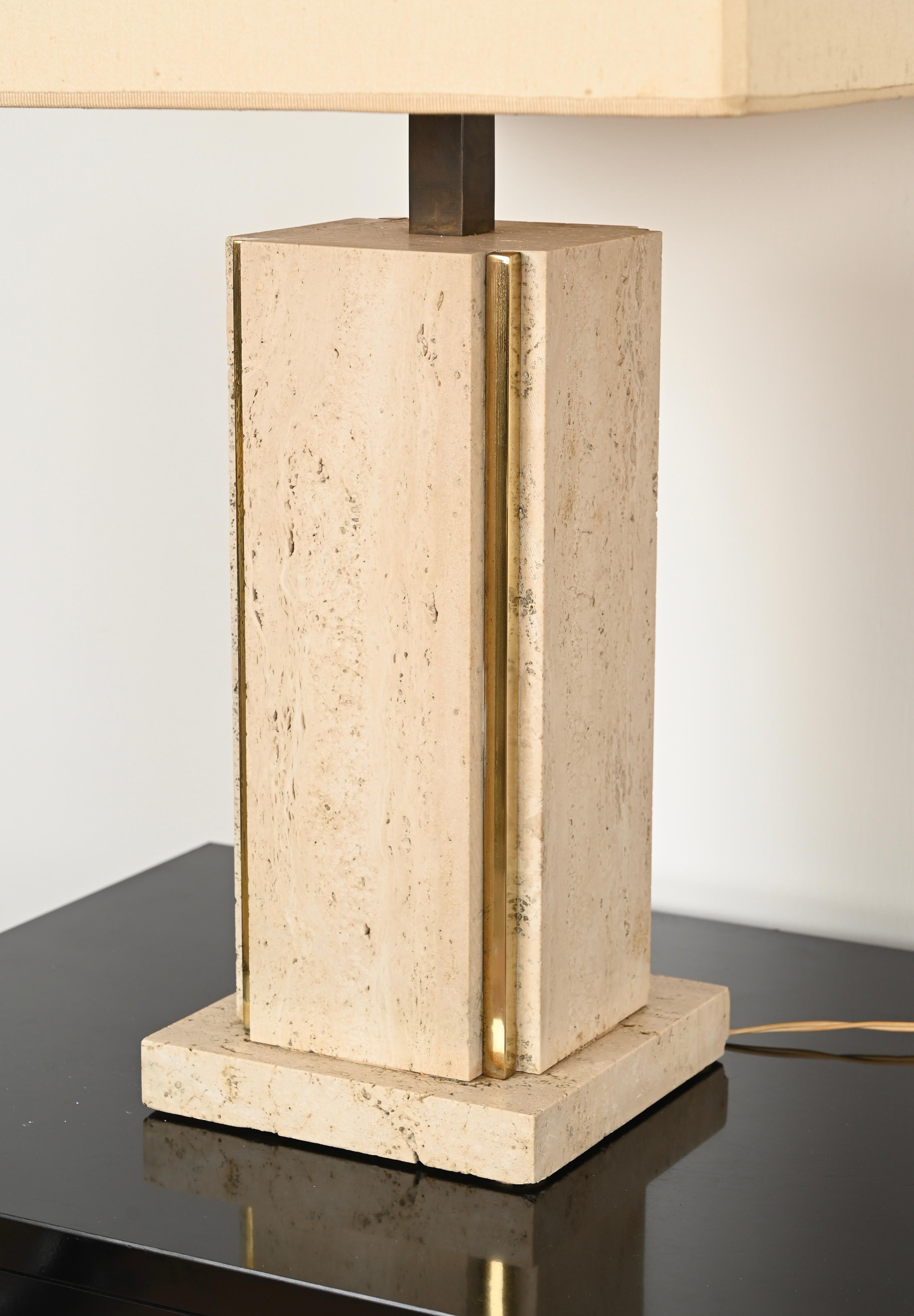 Lampes de table italiennes en travertin et laiton Willy Rizzo, 1970 en vente 5