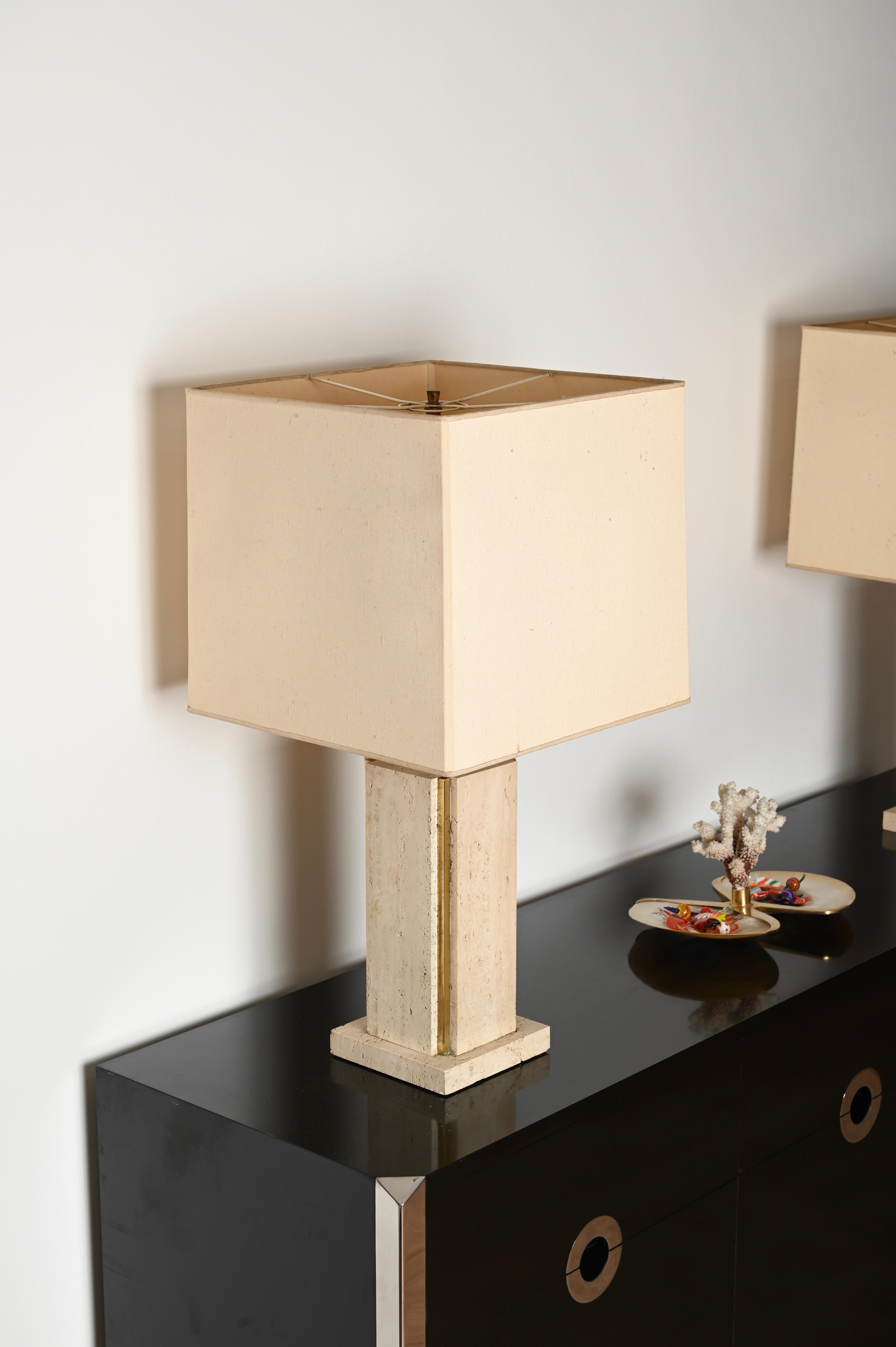 Lampes de table italiennes en travertin et laiton Willy Rizzo, 1970 en vente 6