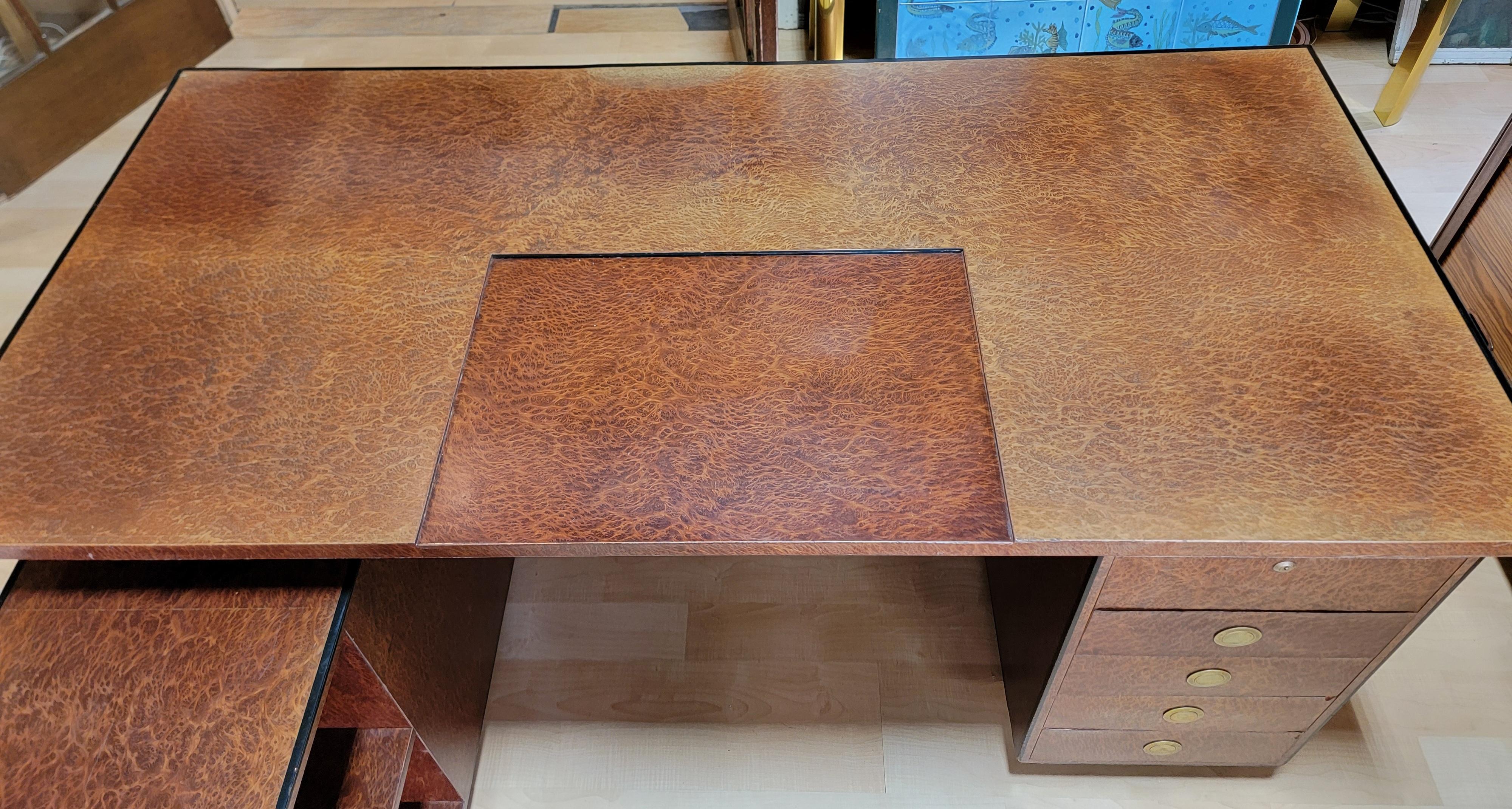 Willy Rizzo L Shaped Burl Wood Executive Desk For Sale 6