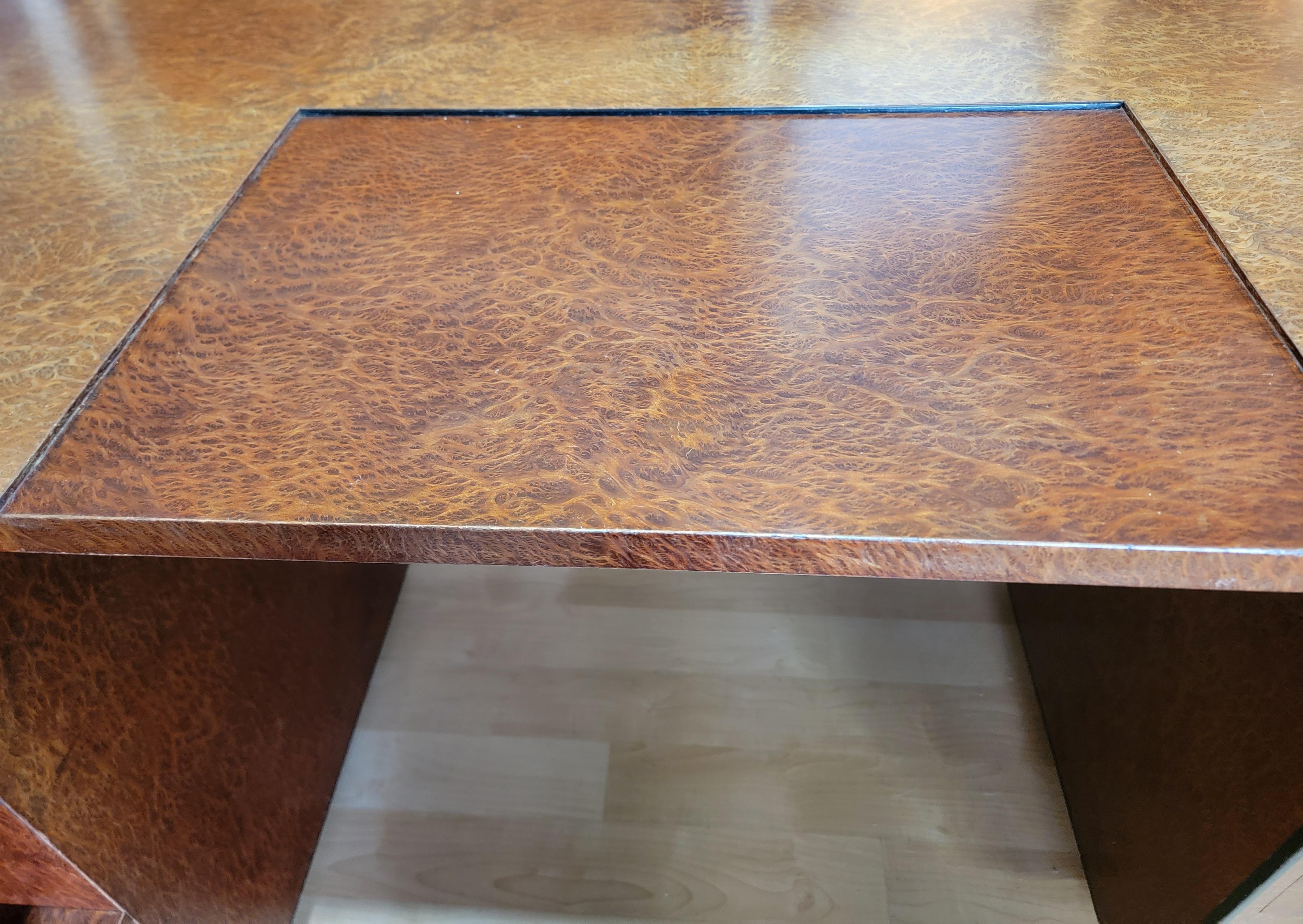 Willy Rizzo L Shaped Burl Wood Executive Desk For Sale 7
