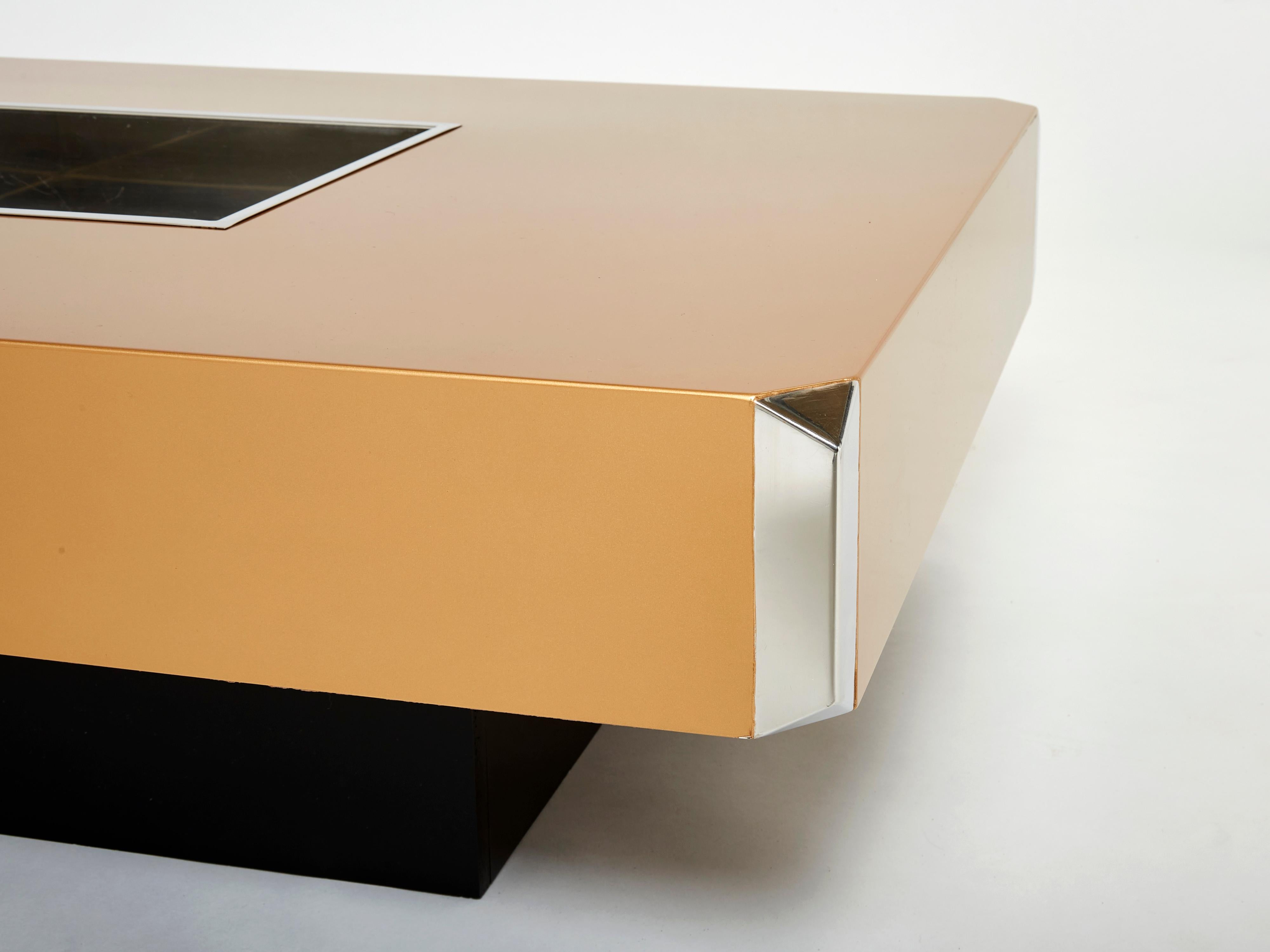 Willy Rizzo Lacquer and Chrome Bar Coffee Table Alveo, 1970s In Good Condition In Paris, IDF