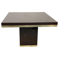 Vintage Willy Rizzo Lacquered Brown Wood and Brass Squared Modern Italian Table, 1980s