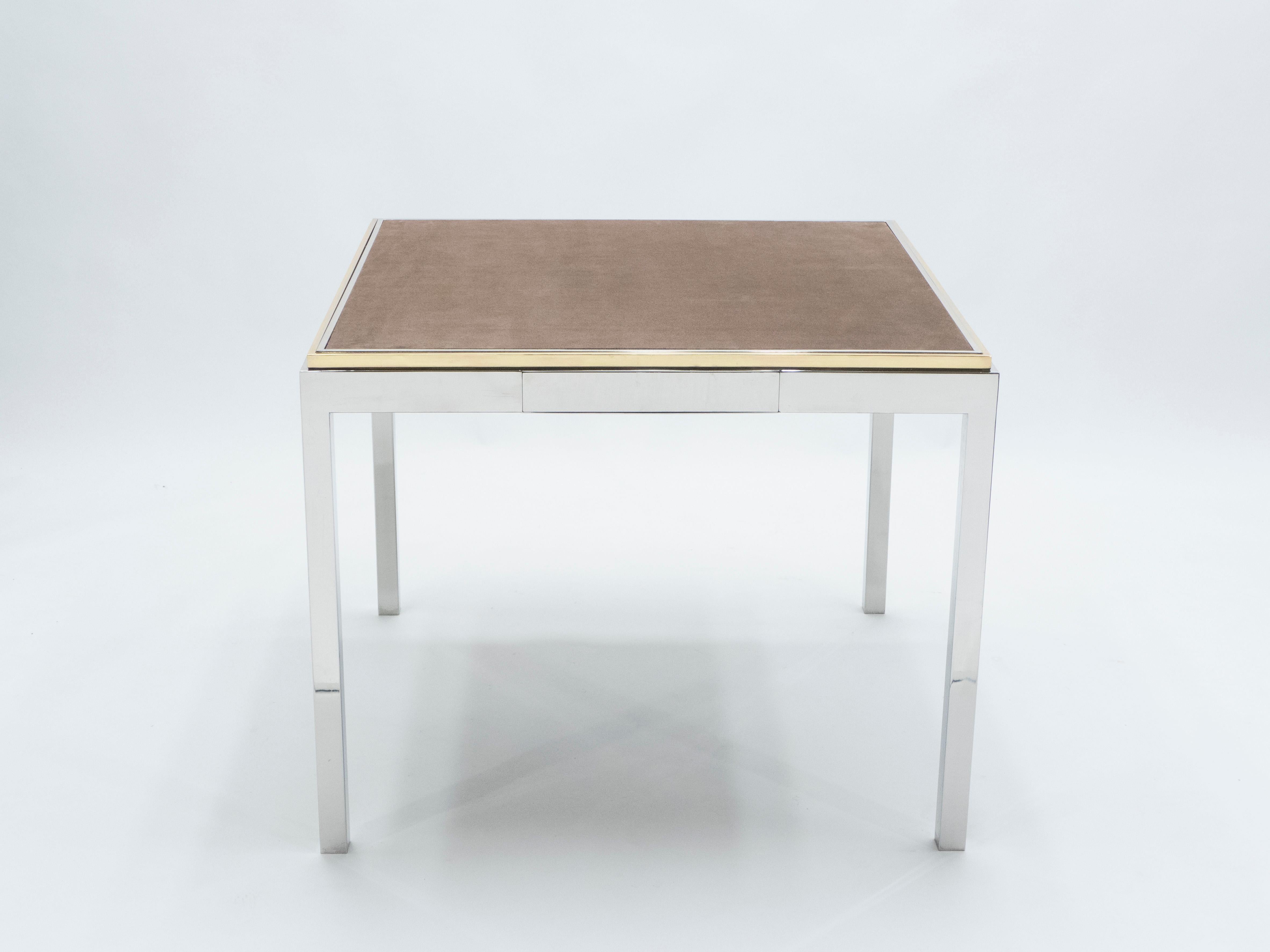 Mid-Century Modern Willy Rizzo Lacquered Chrome Brass Flaminia Game Table, 1970s