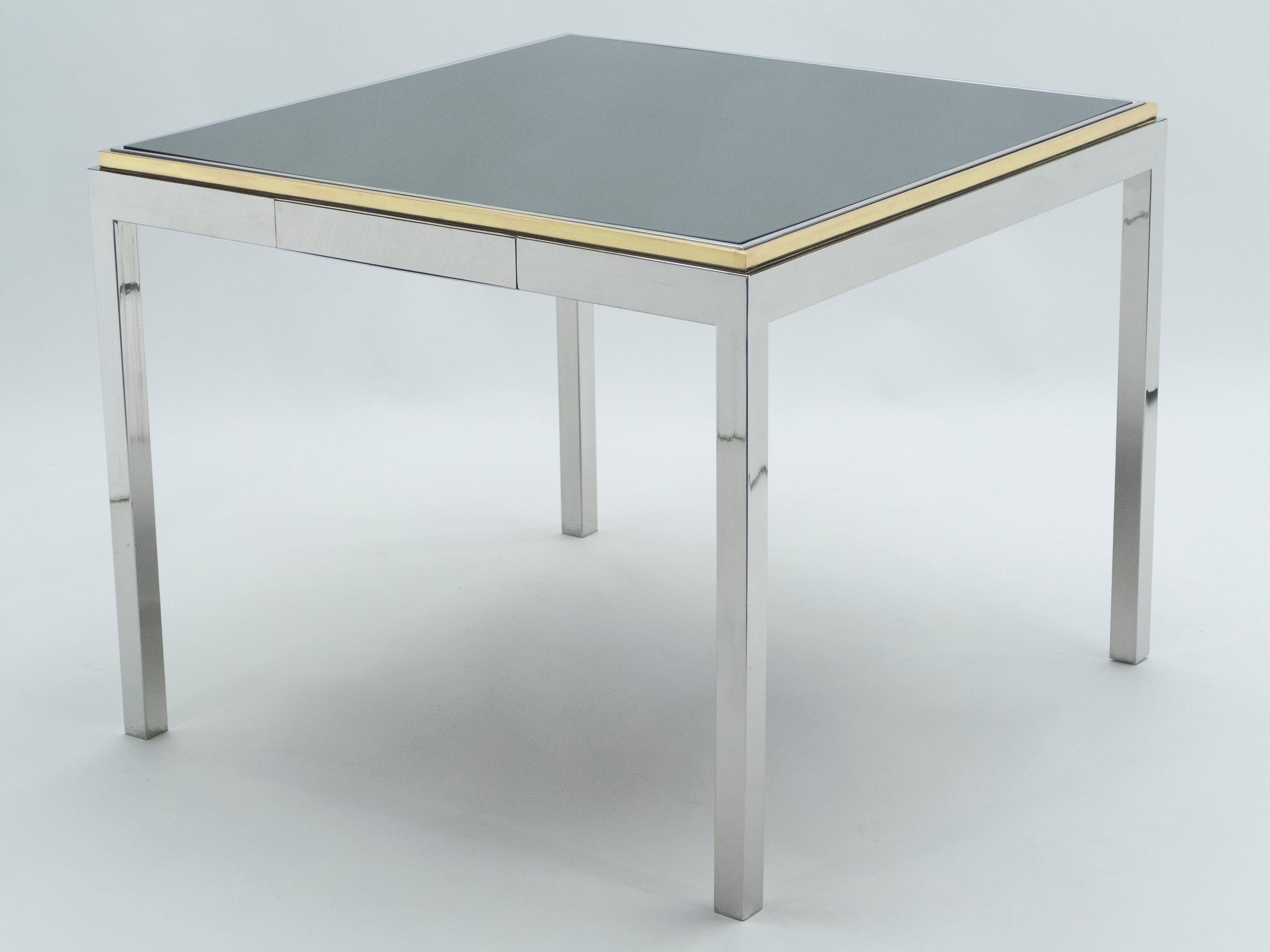 Leather Willy Rizzo Lacquered Chrome Brass Flaminia Game Table, 1970s