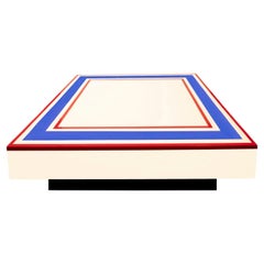Willy Rizzo Lacquered Coffee Table with Red and Blue Elements 1970s 'Signed'