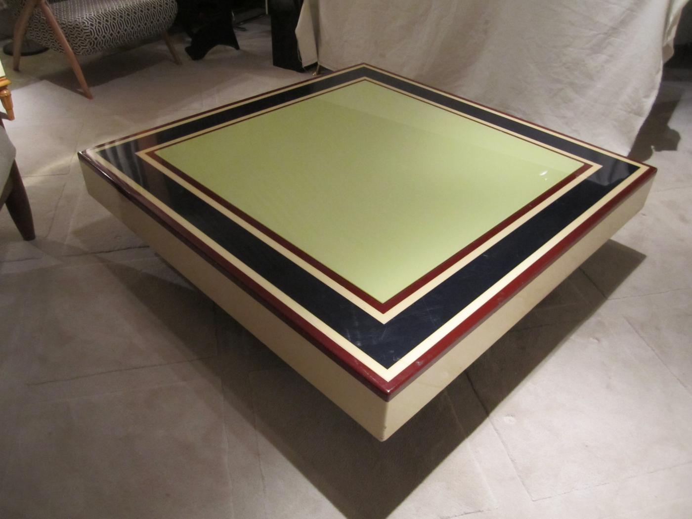 Mid-Century Modern Willy Rizzo, Lacquered Colors Midcentury Signed Coffee Table, Italy, 1970 For Sale