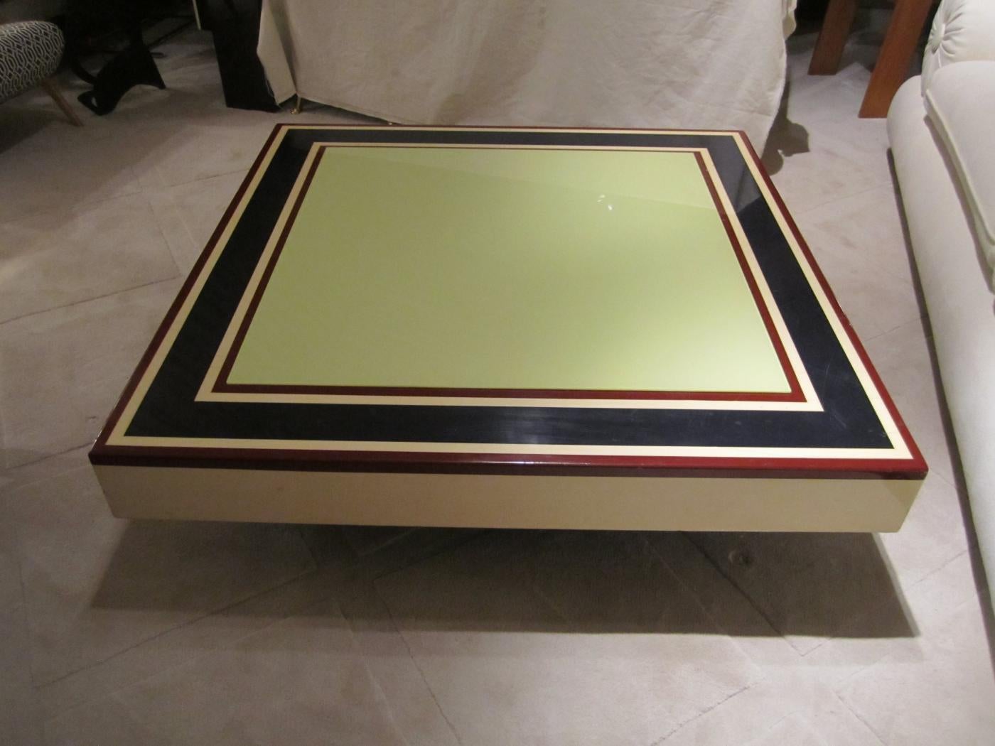 Italian Willy Rizzo, Lacquered Colors Midcentury Signed Coffee Table, Italy, 1970 For Sale