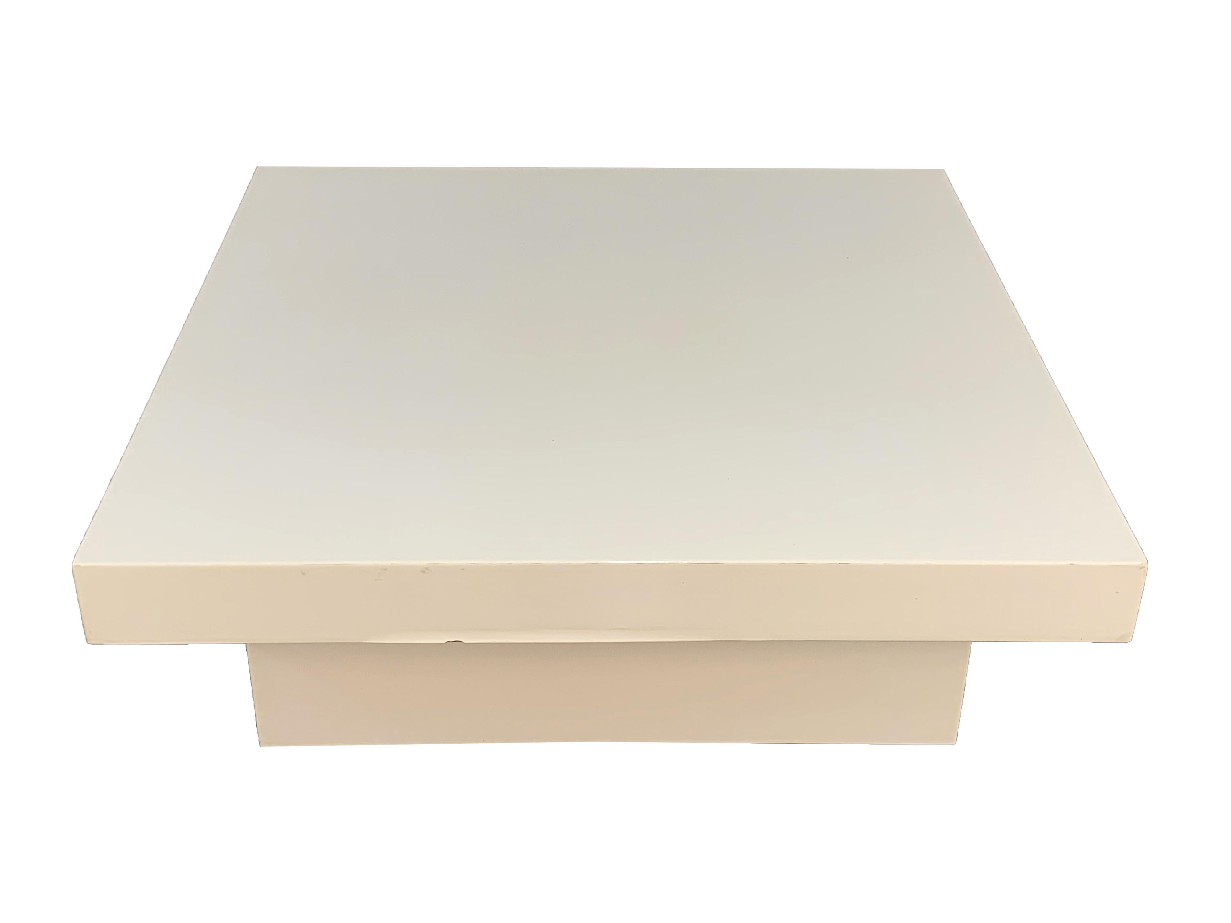 Willy Rizzo Lacquered Ivory White Wood Squared Modern Italian Coffee Table 1980s 1