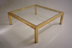 Willy Rizzo Large Coffee Table Brass and Burl Walnut, circa 1970s, Italian
