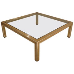 Willy Rizzo Large Coffee Table Brass and Burl Walnut, circa 1970s, Italian