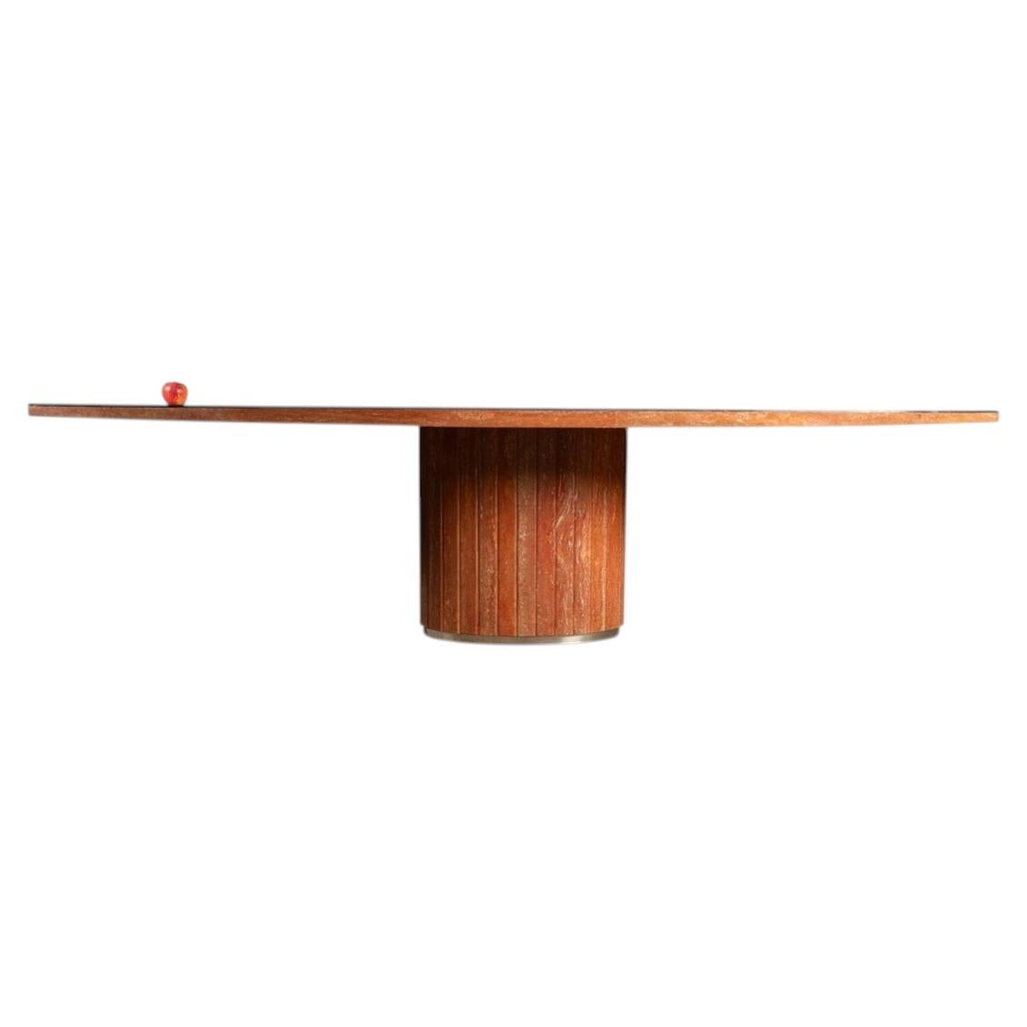 Willy Rizzo. Large table in orange-red travertine. 1970s. For Sale