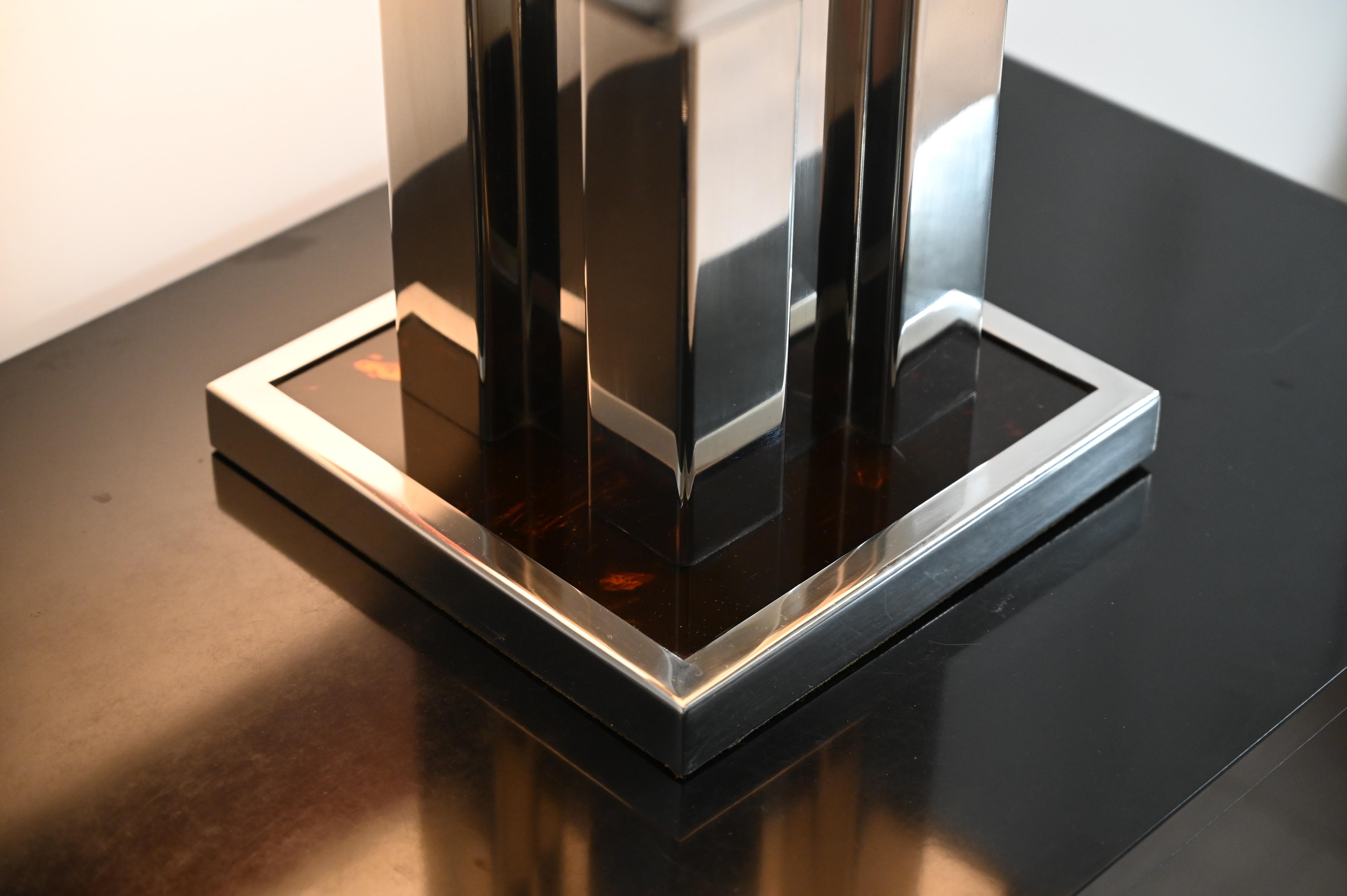 Willy Rizzo Large Table Lamp in Tortoiseshell Lucite and Chrome, Italy 1970s For Sale 4
