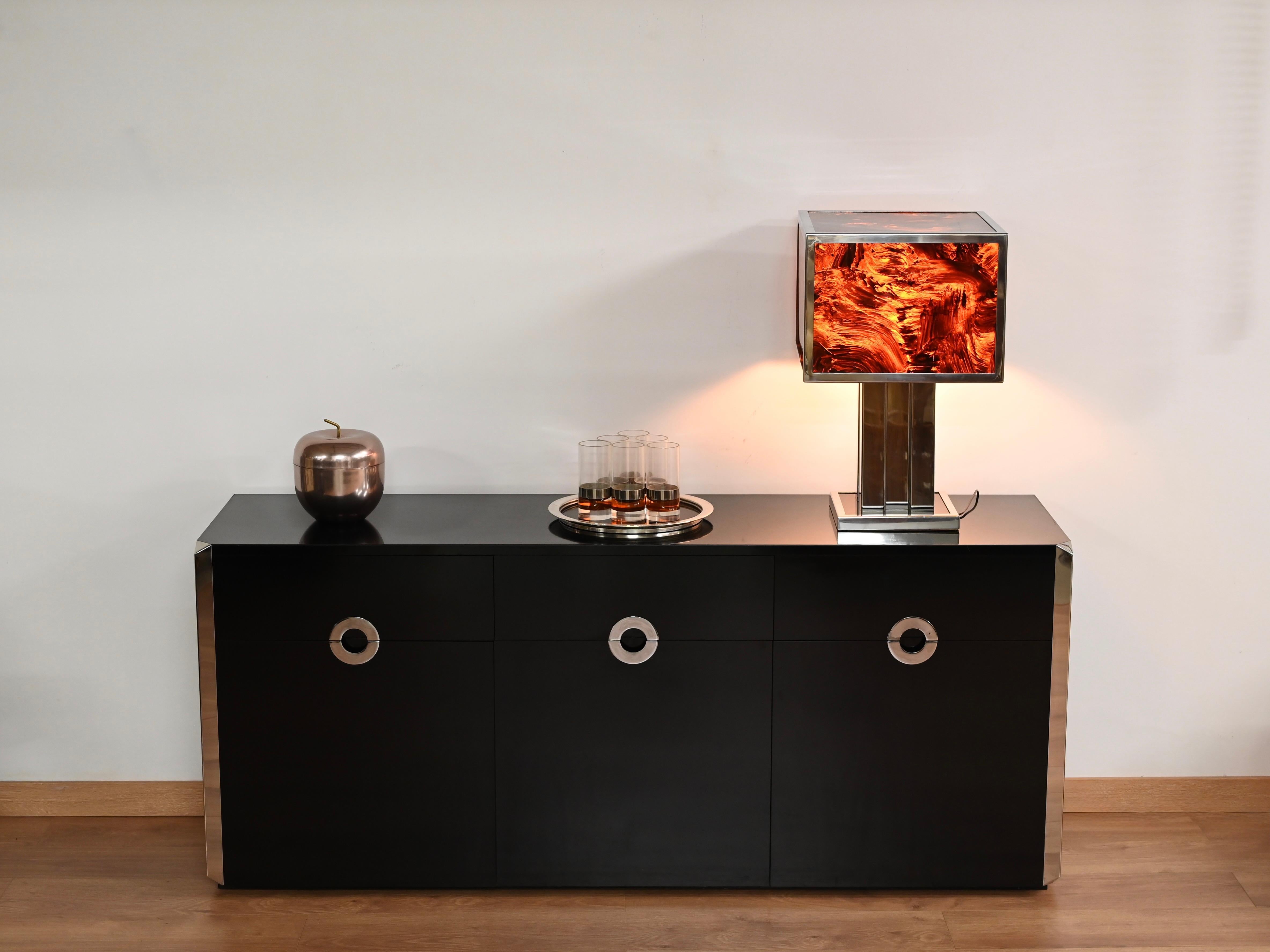 Willy Rizzo Large Table Lamp in Tortoiseshell Lucite and Chrome, Italy 1970s For Sale 1