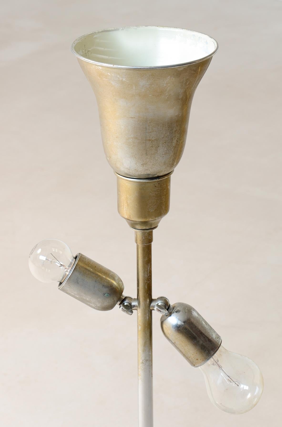 Brass Willy Rizzo large table lamp with glazed ceramic base and brass shade For Sale