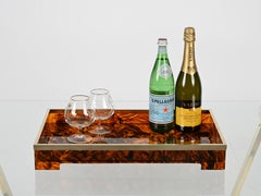 Willy Rizzo Large Tortoiseshell Lucite & Brass Serving Tray, Italy, 1970s