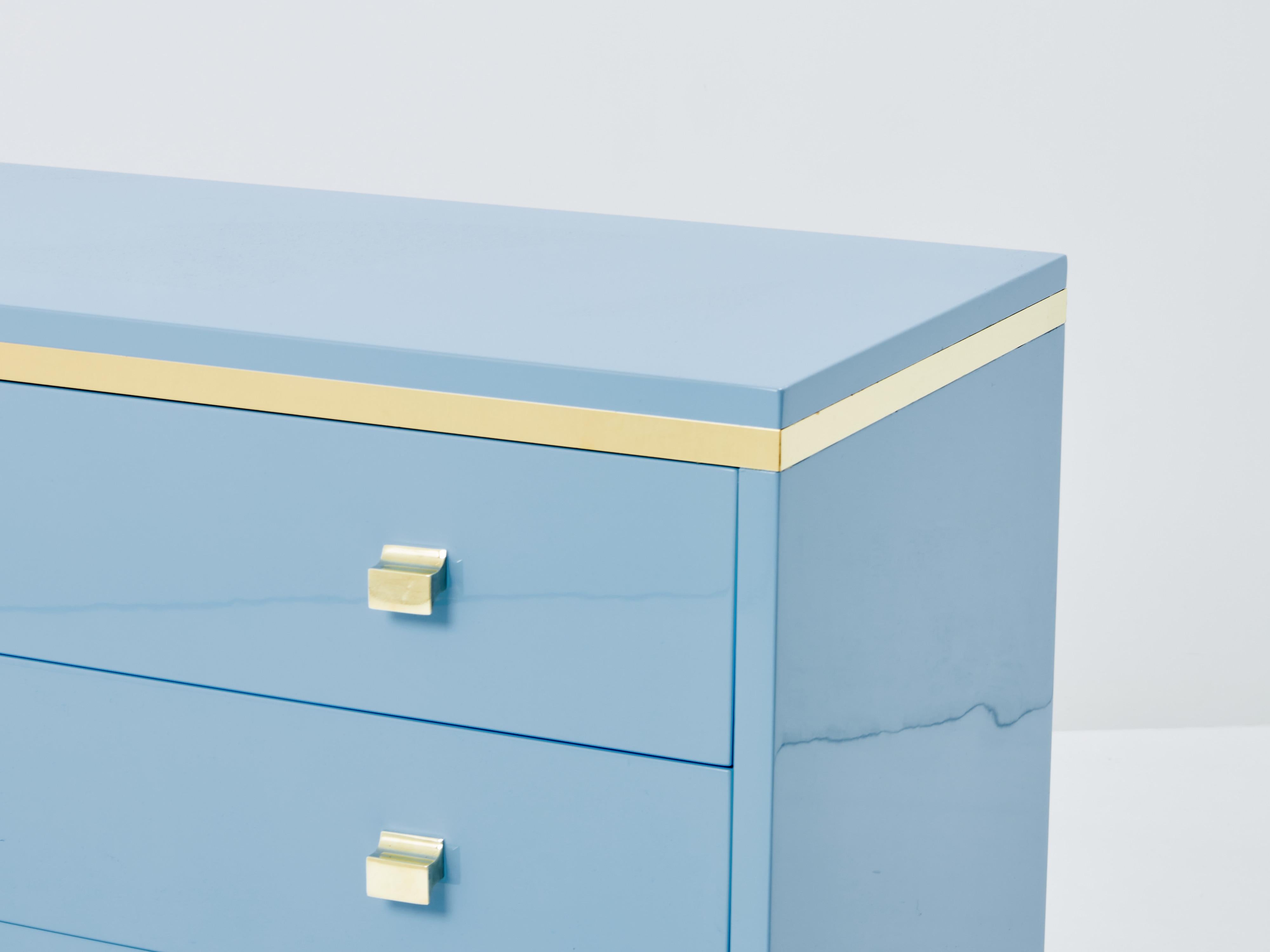 Willy Rizzo light blue lacquered and brass commode 1970s For Sale 4