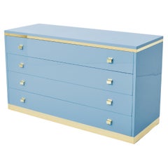 Retro Willy Rizzo light blue lacquered and brass commode 1970s