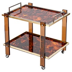 Willy Rizzo Lucite Tortoiseshell Cart with Serving Tray Mid Century Italy 1970s