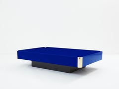 Willy Rizzo attributed Majorelle blue lacquer and brass coffee table 1970s