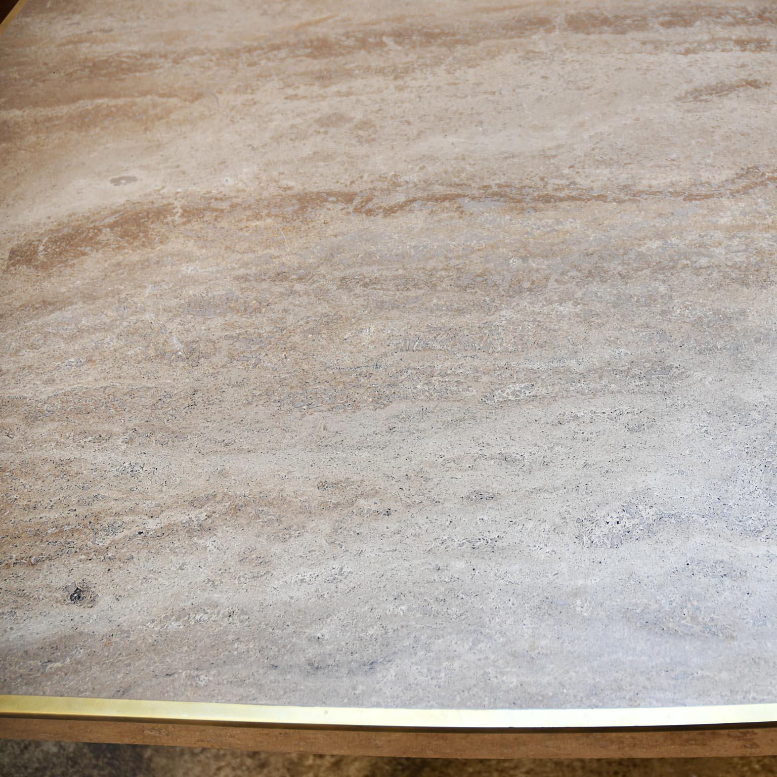 Willy Rizzo Marble Dining Table 1970s France Signed Travertine Reddish Brown For Sale 3