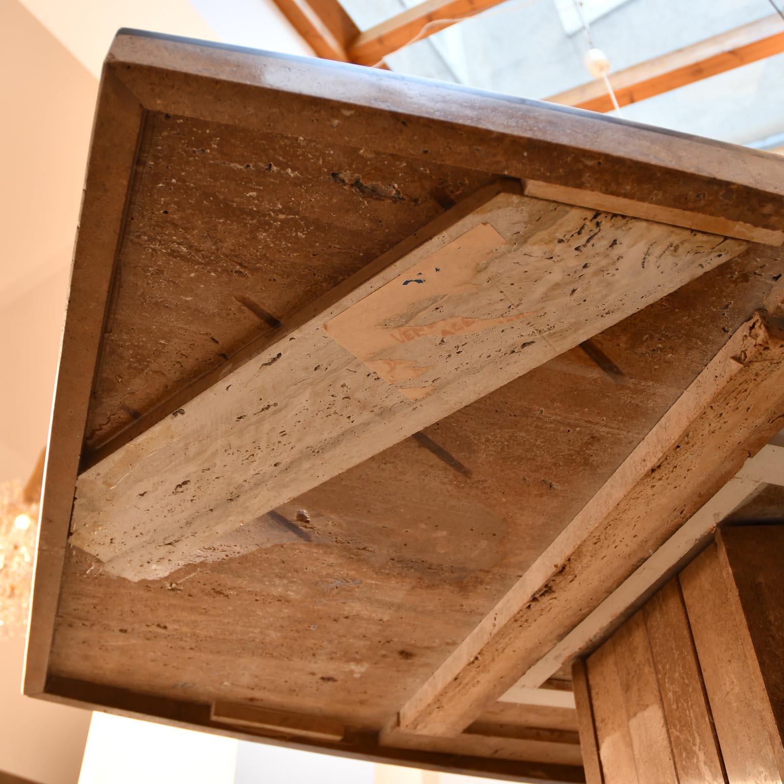 Table de salle à manger en marbre Willy Rizzo des années 1970, France, signée Travertin rougeâtre brun 8