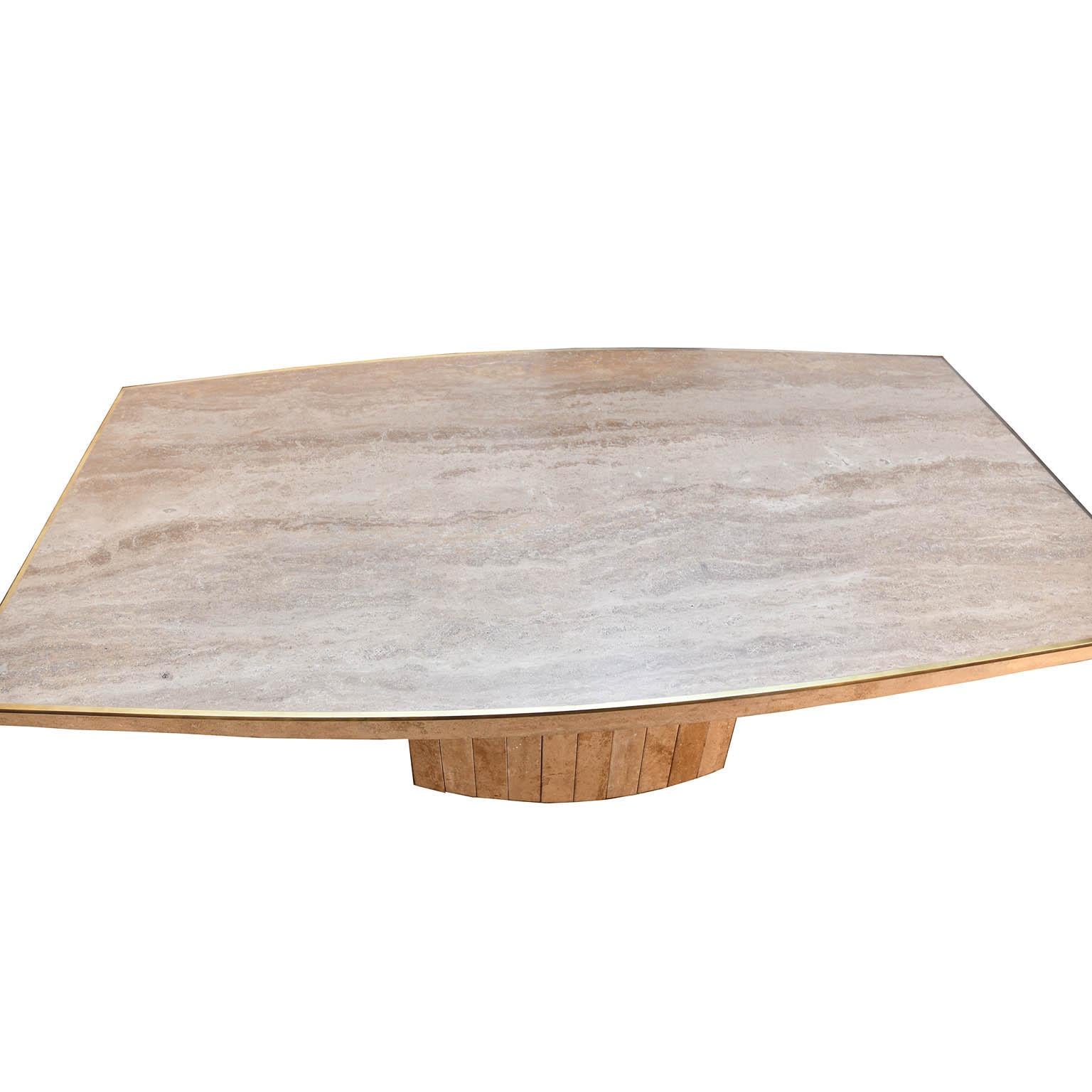 Willy Rizzo Marble Dining Table 1970s France Signed Travertine Reddish Brown In Good Condition For Sale In Vienna, AT