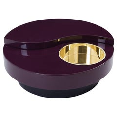 Willy Rizzo eggplant lacquer brass bar swivel coffee table TRG 1970s