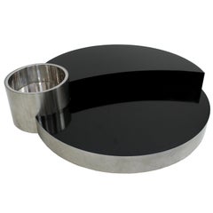 Willy Rizzo Midcentury Black Melamine and Molded Steel Coffee Italian Table