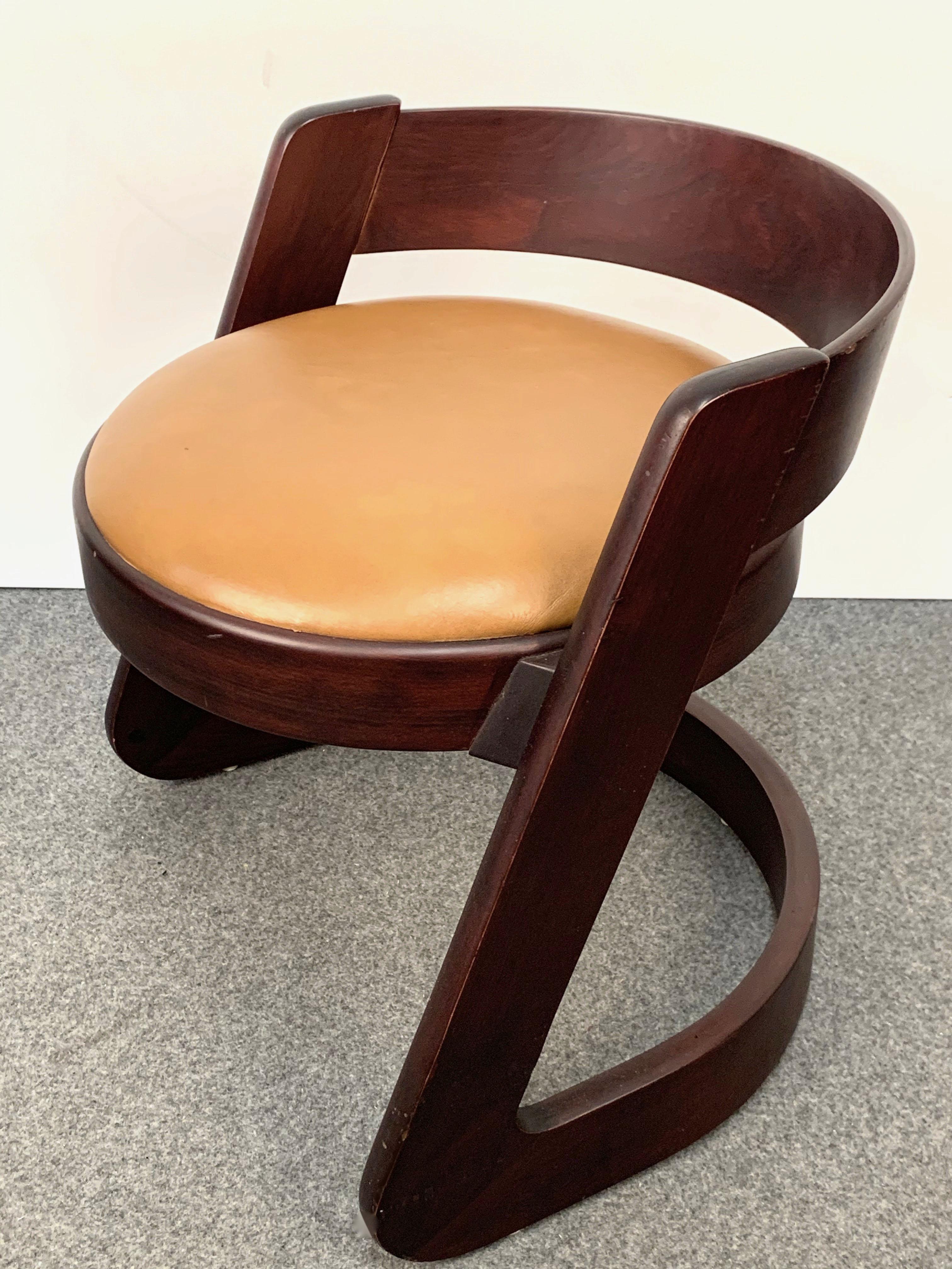 Mid-Century Modern Willy Rizzo Midcentury Italian Chair Wood and Leather for Mario Sabot, 1970s