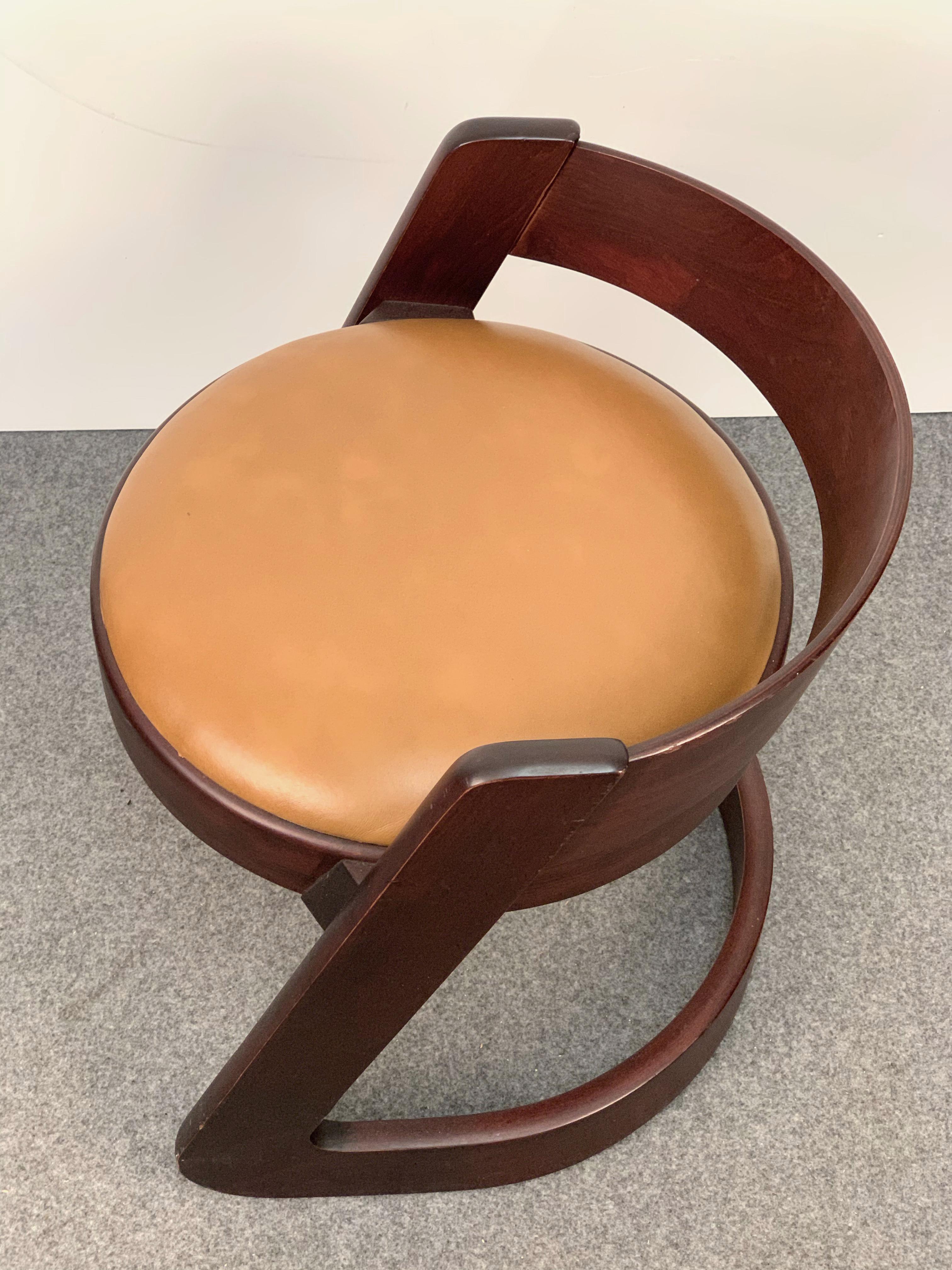 Late 20th Century Willy Rizzo Midcentury Italian Chair Wood and Leather for Mario Sabot, 1970s