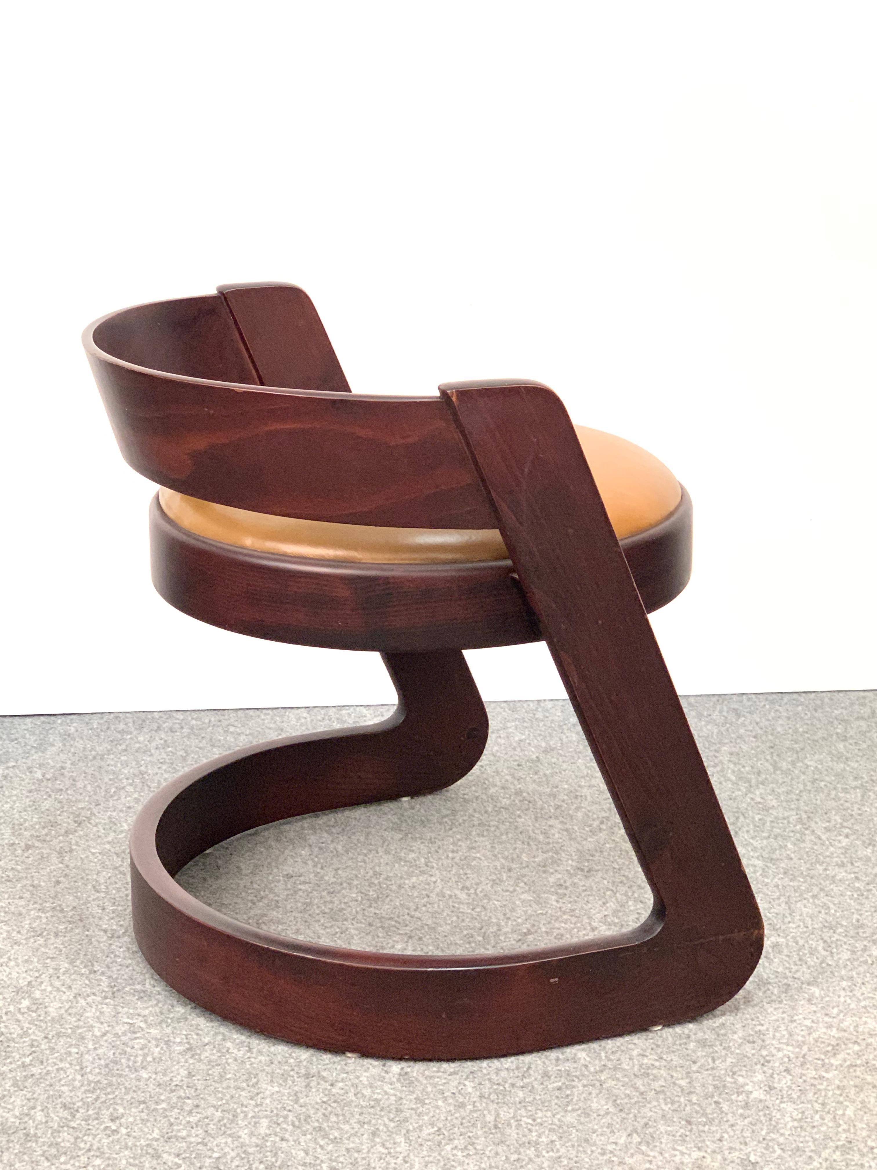 Willy Rizzo Midcentury Italian Chair Wood and Leather for Mario Sabot, 1970s 2