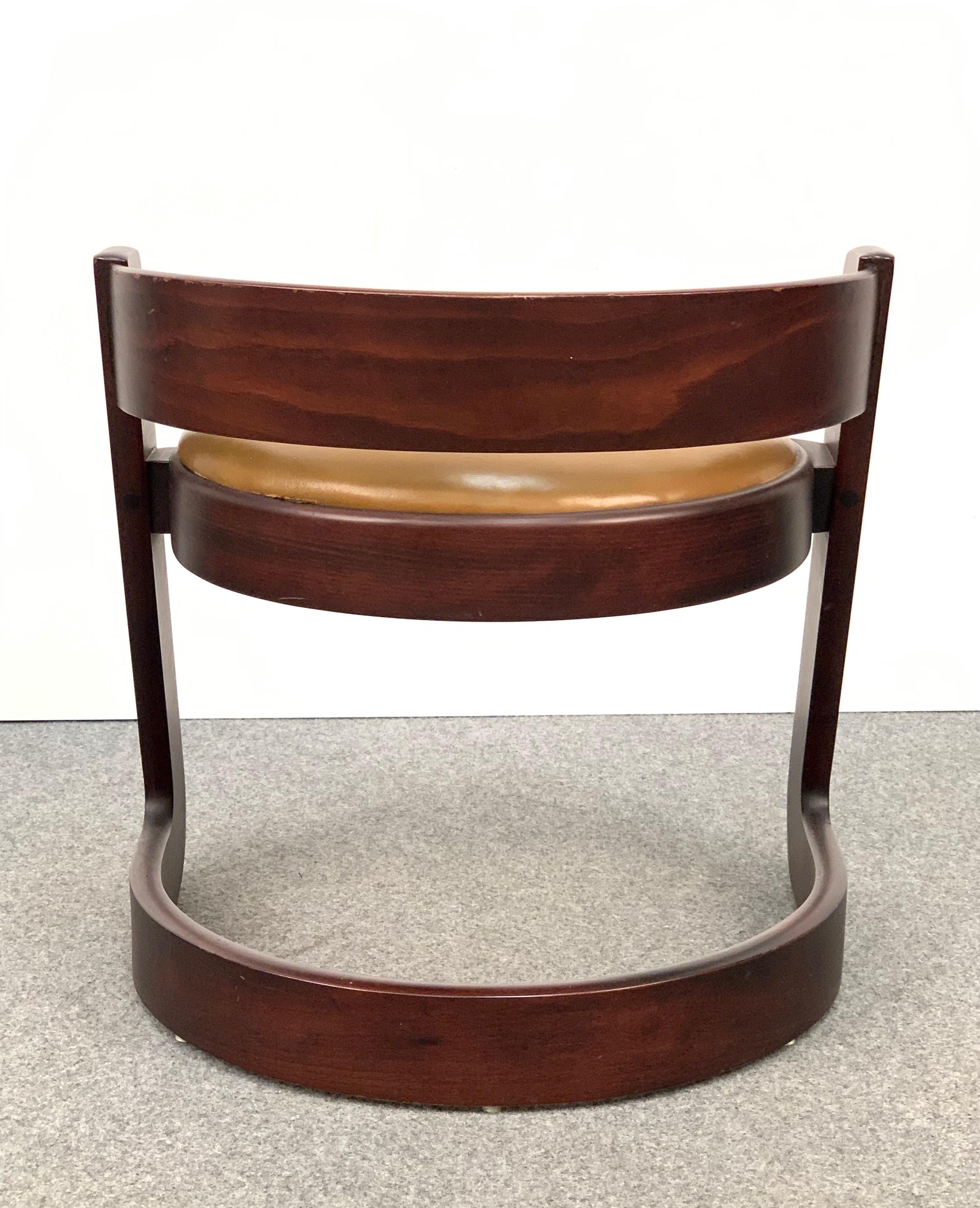 Willy Rizzo Midcentury Italian Chair Wood and Leather for Mario Sabot, 1970s 3