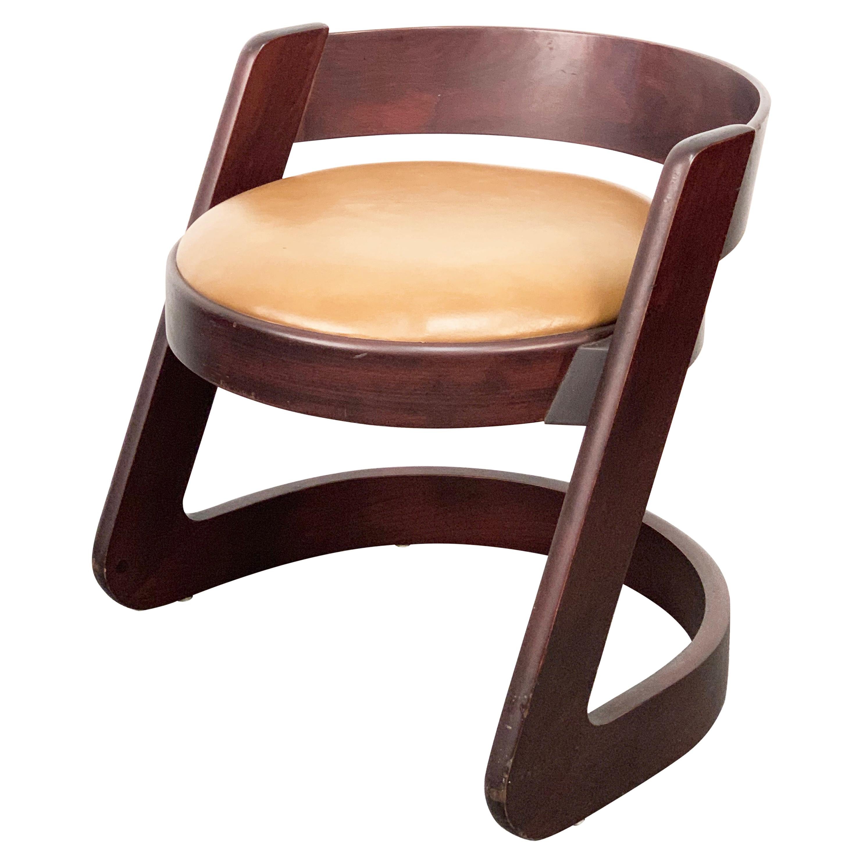 Willy Rizzo Midcentury Italian Chair Wood and Leather for Mario Sabot, 1970s