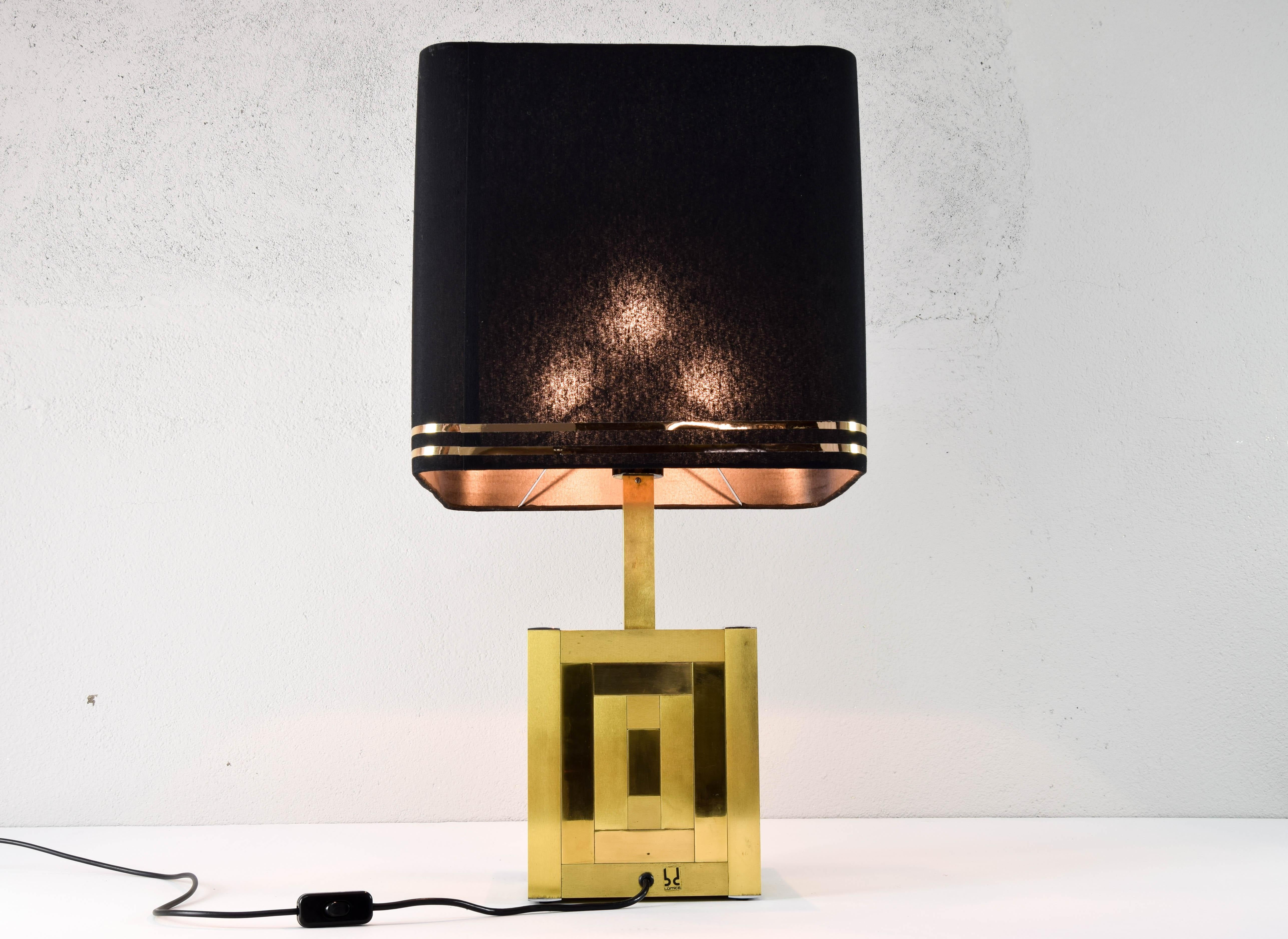 Mid-Century Italian Modern Cubic Brass Table Lamp by Lumica, 1970 2