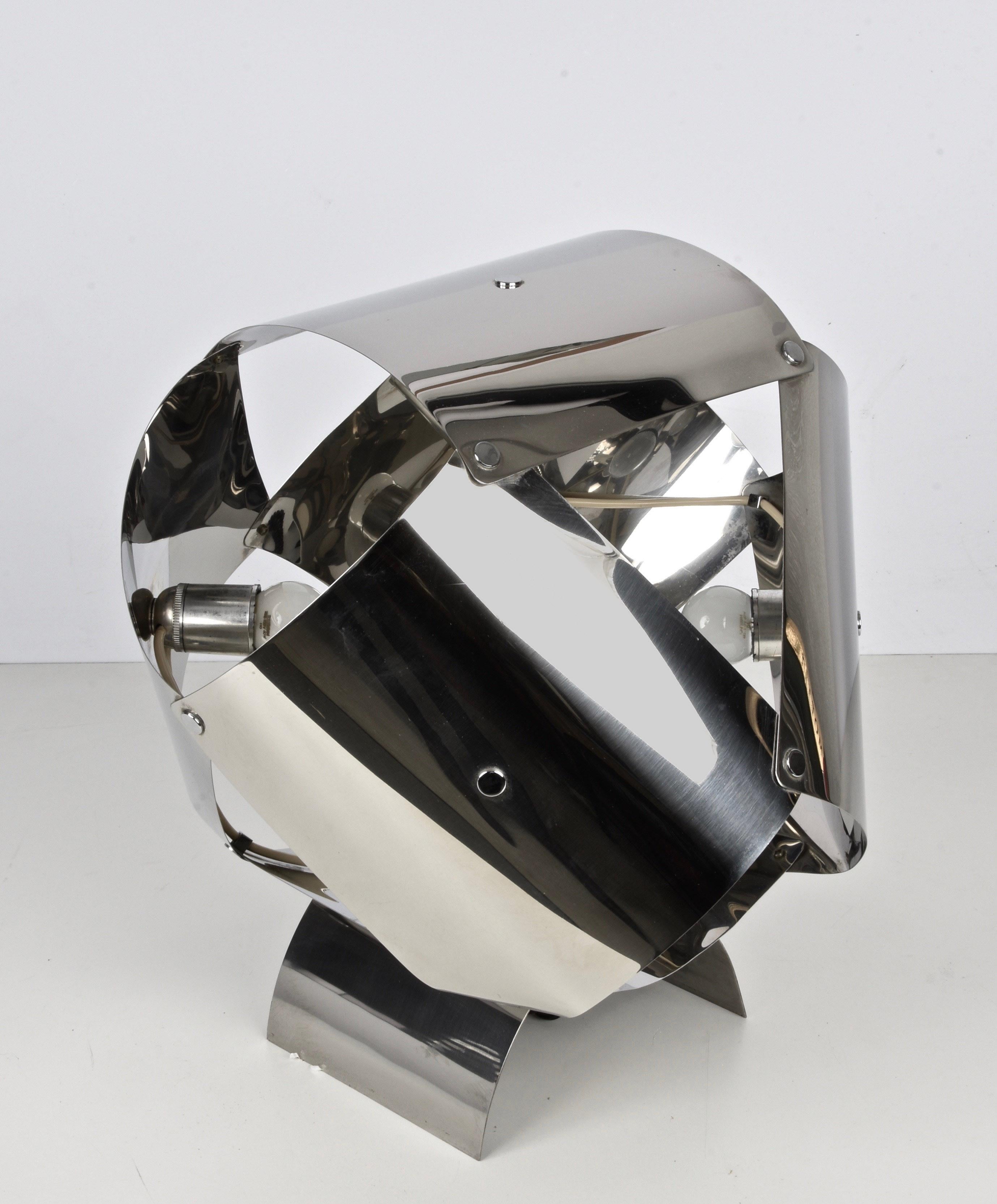 Willy Rizzo Mid-Century Large Sculptural Table Lamp in Chrome, Italy 1970s For Sale 2