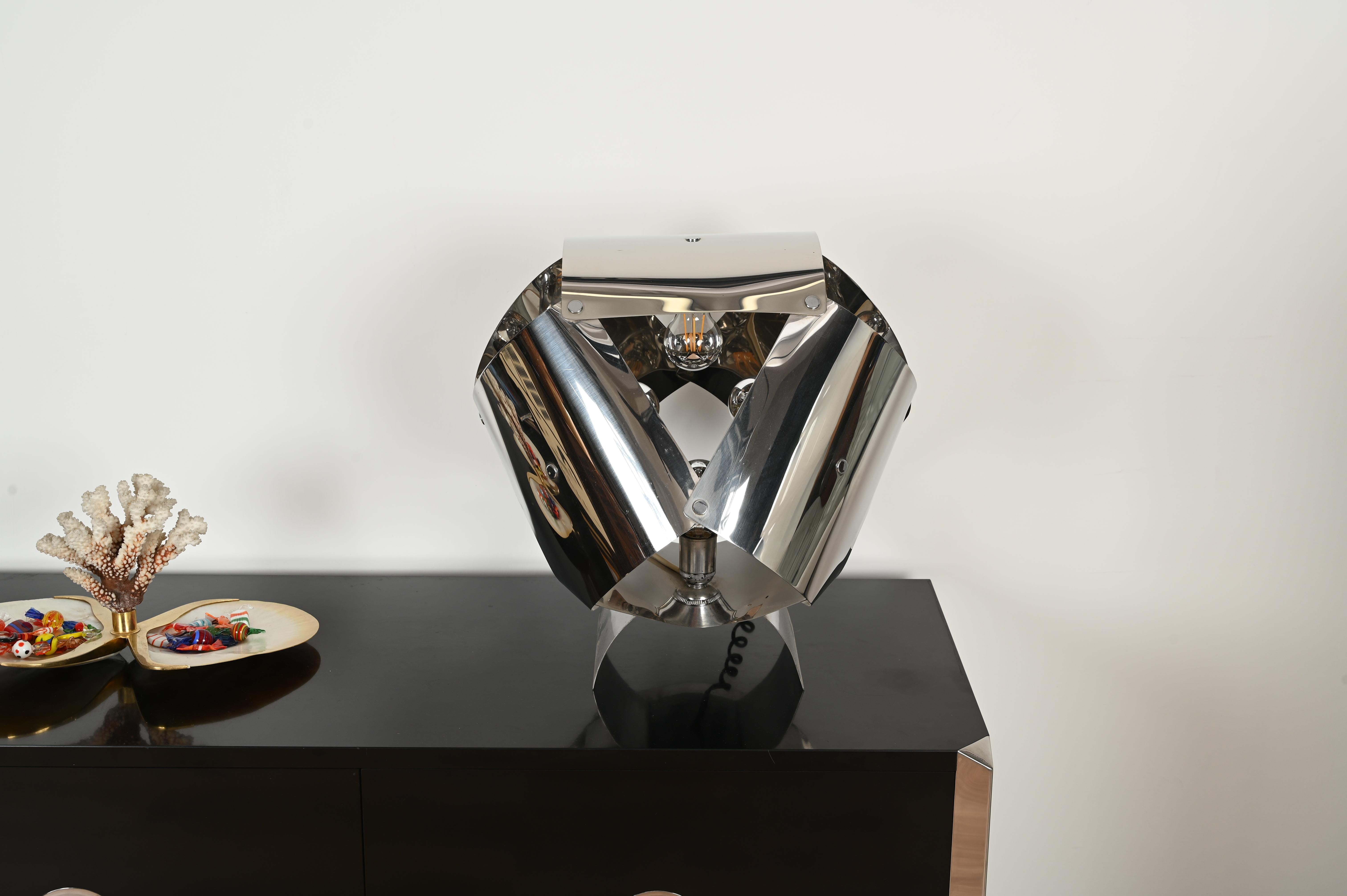 Italian Willy Rizzo Mid-Century Large Sculptural Table Lamp in Chrome, Italy 1970s For Sale