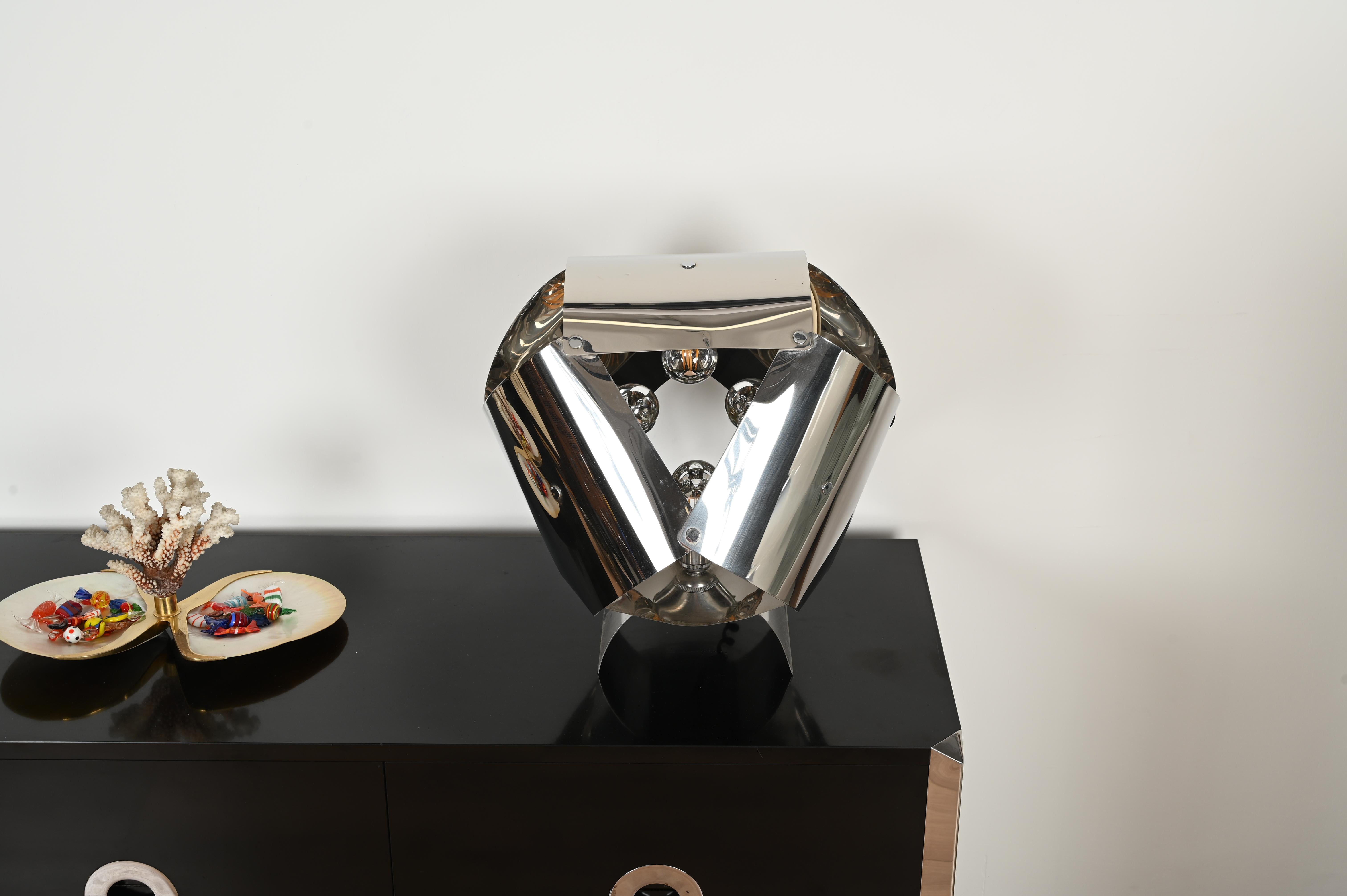 Steel Willy Rizzo Mid-Century Large Sculptural Table Lamp in Chrome, Italy 1970s For Sale