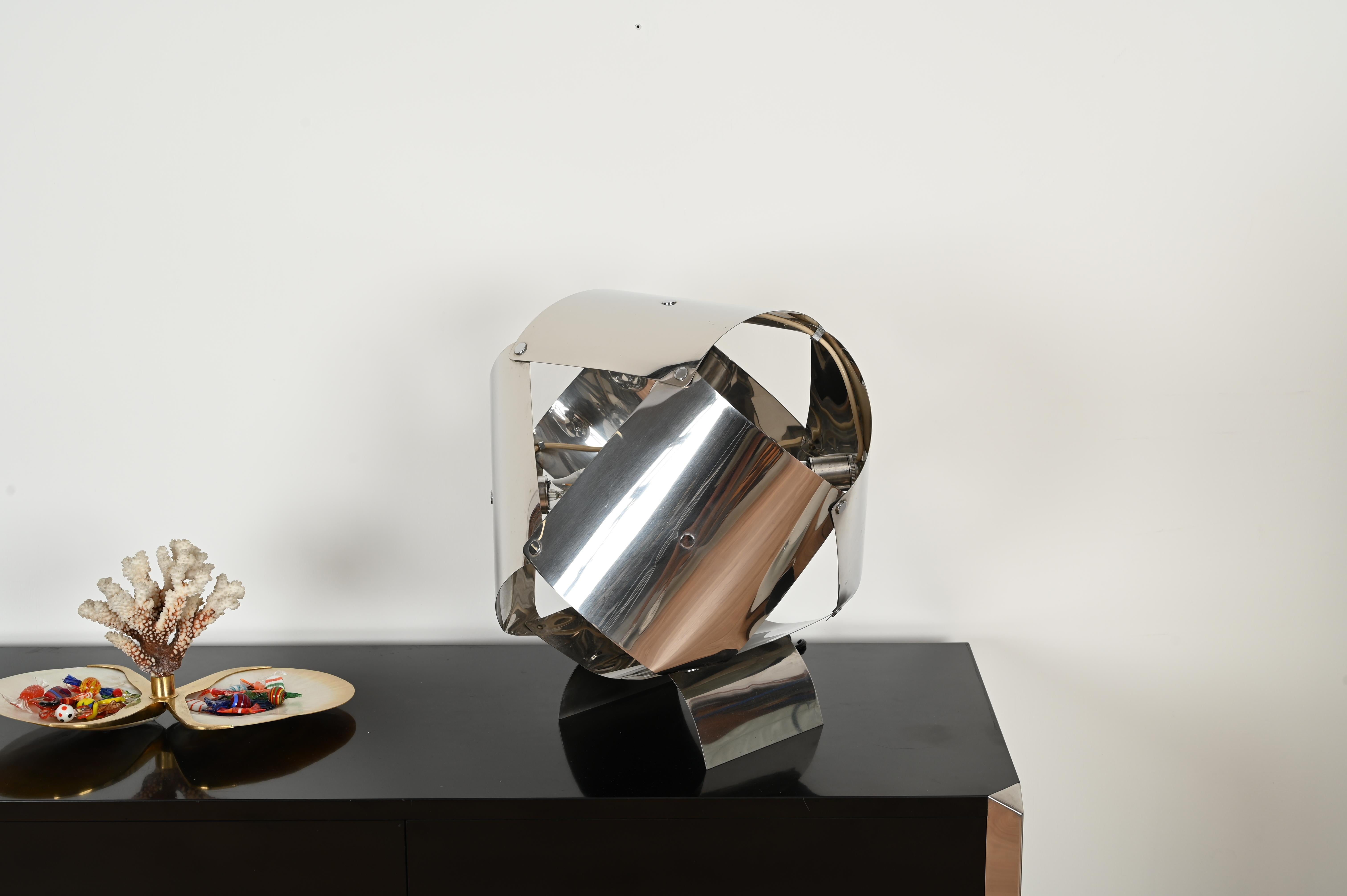 Willy Rizzo Mid-Century Large Sculptural Table Lamp in Chrome, Italy 1970s For Sale 1