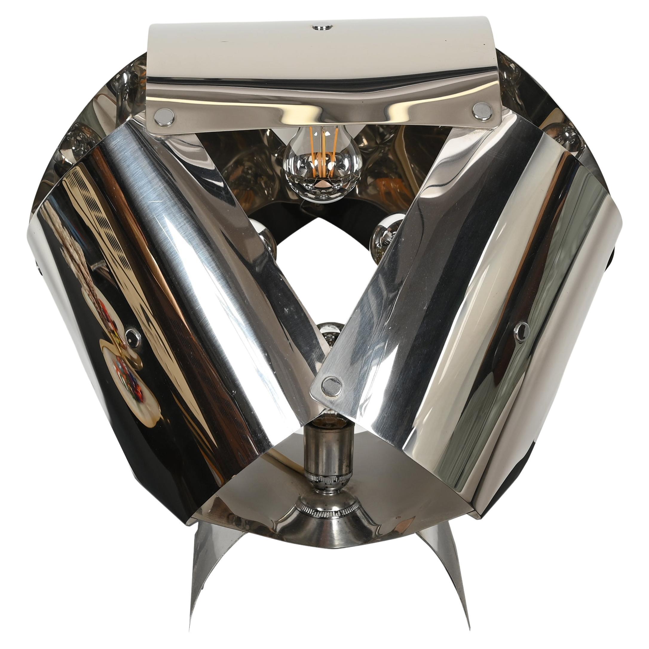 Willy Rizzo Mid-Century Large Sculptural Table Lamp in Chrome, Italy 1970s For Sale
