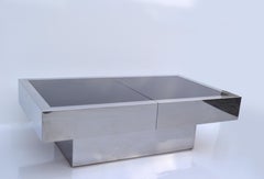 Willy Rizzo Mid-Century Modern Black Mirror Glass Cocktail Table Dry Bar Italy